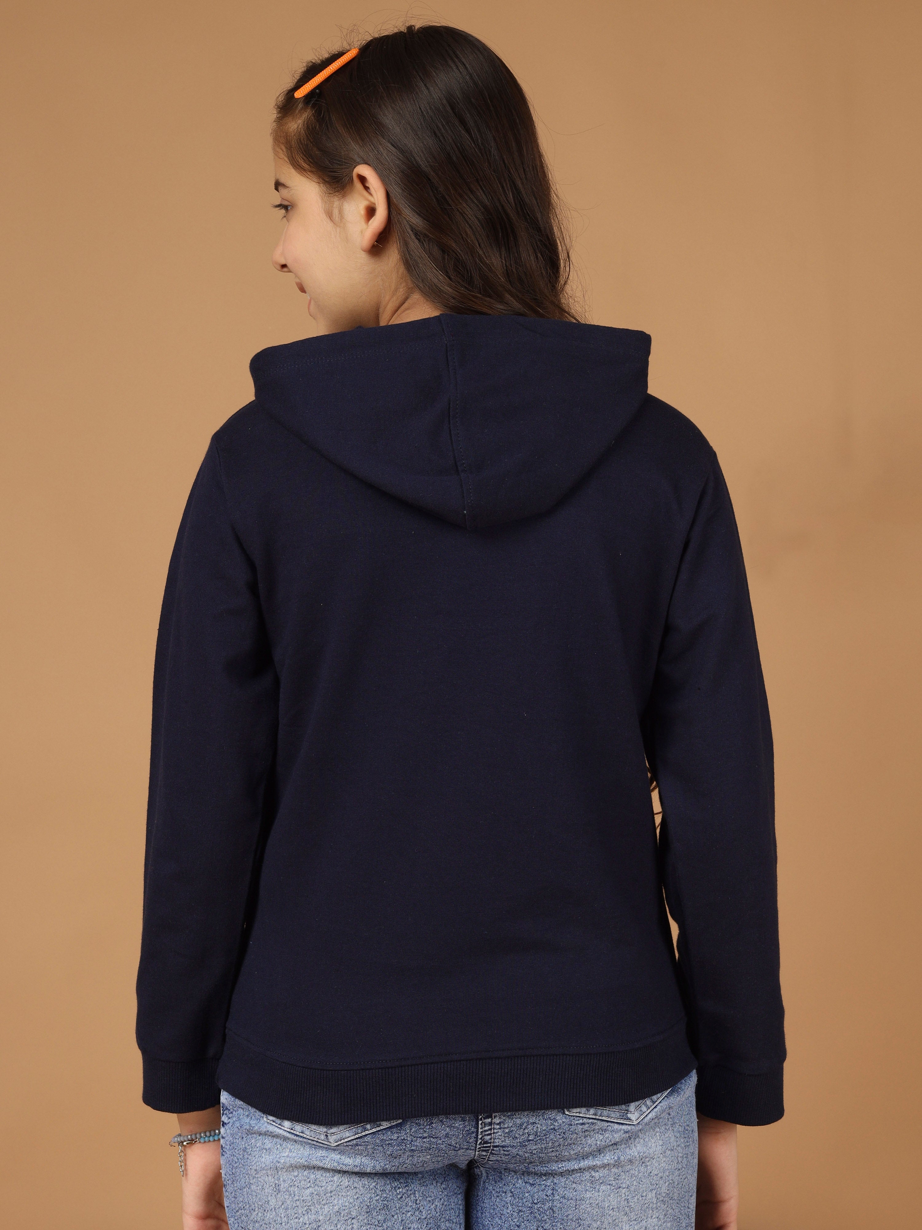 Girls Cotton Hooded Neck Hoodies - Navy