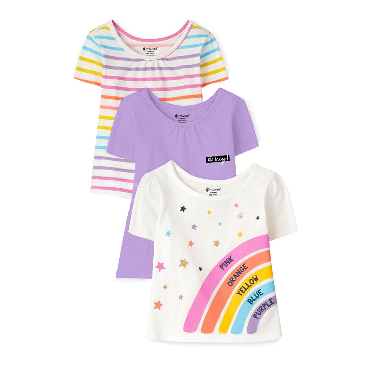Girls Cotton Full Sleeve Printed Purple Tops (Pack of 3)