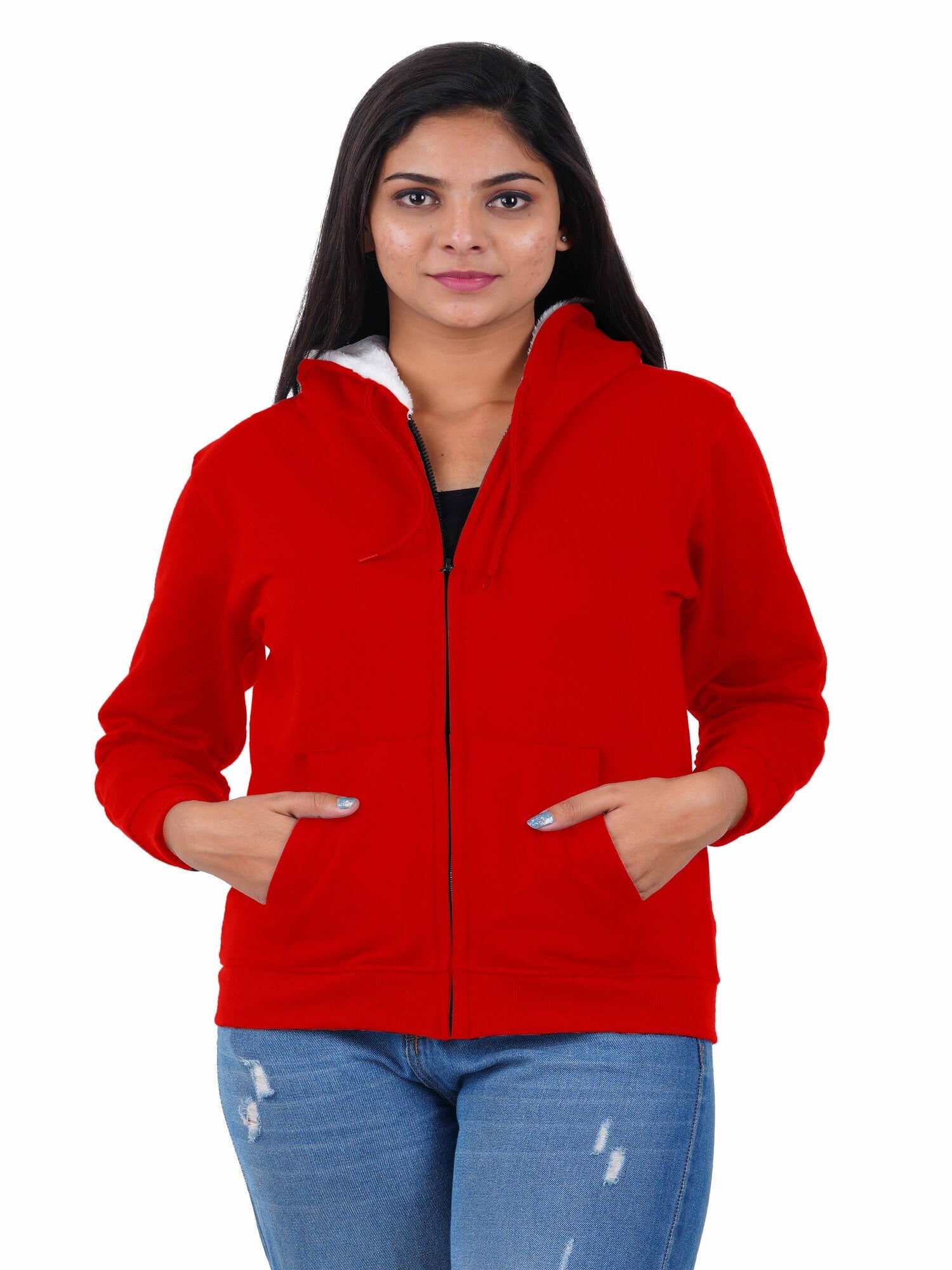 Women's Hoodie with Furr : Red