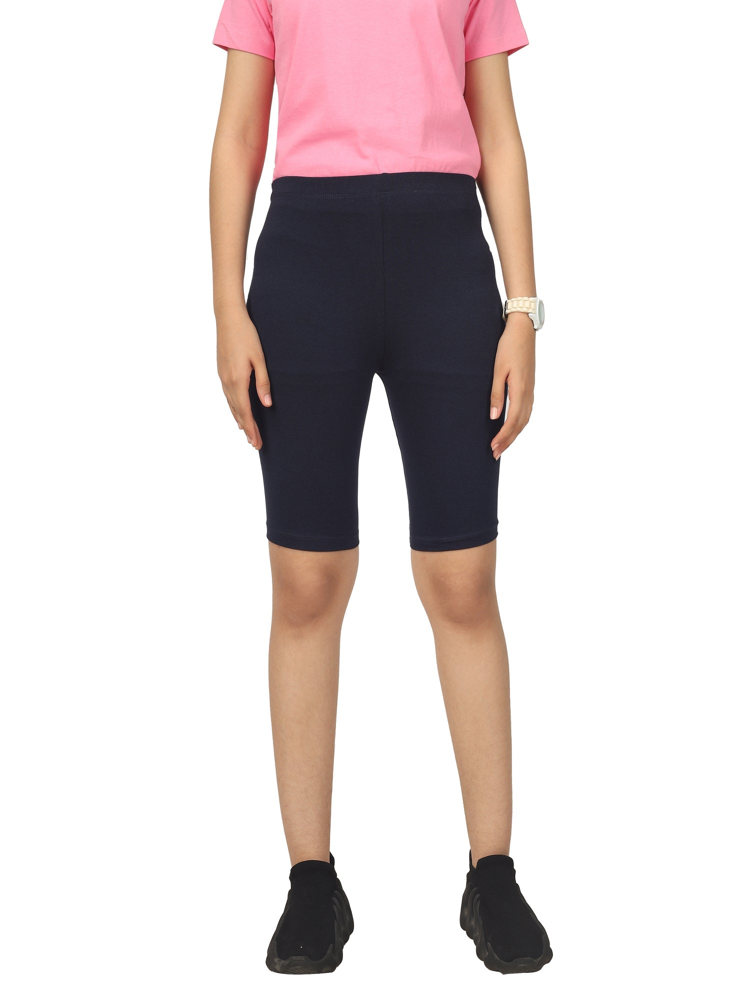 Girl's-Stretchable Navy Blue Cycling Shorts