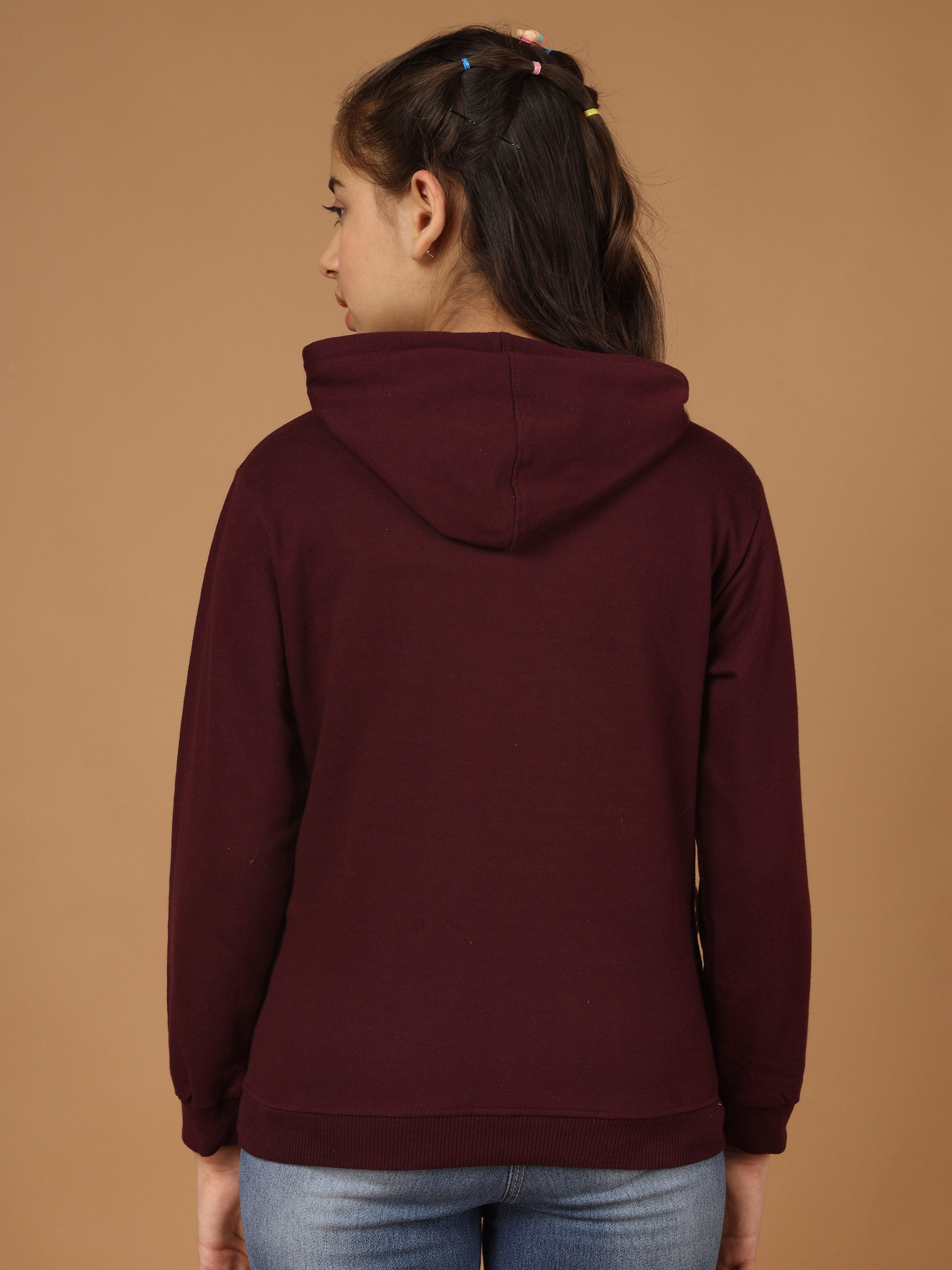 Girls Cotton Hooded Neck Hoodies - Brown