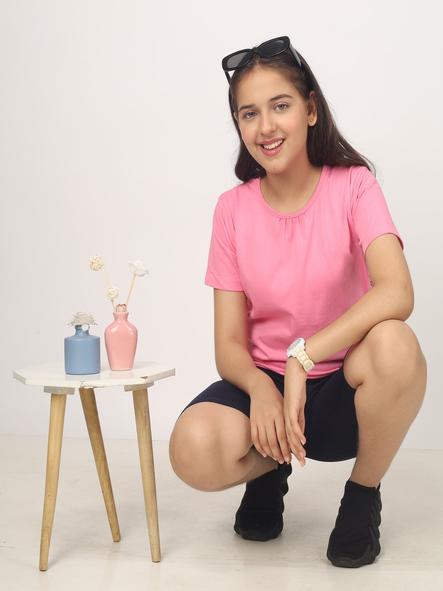 Girl's-Stretchable Navy Blue Cycling Shorts