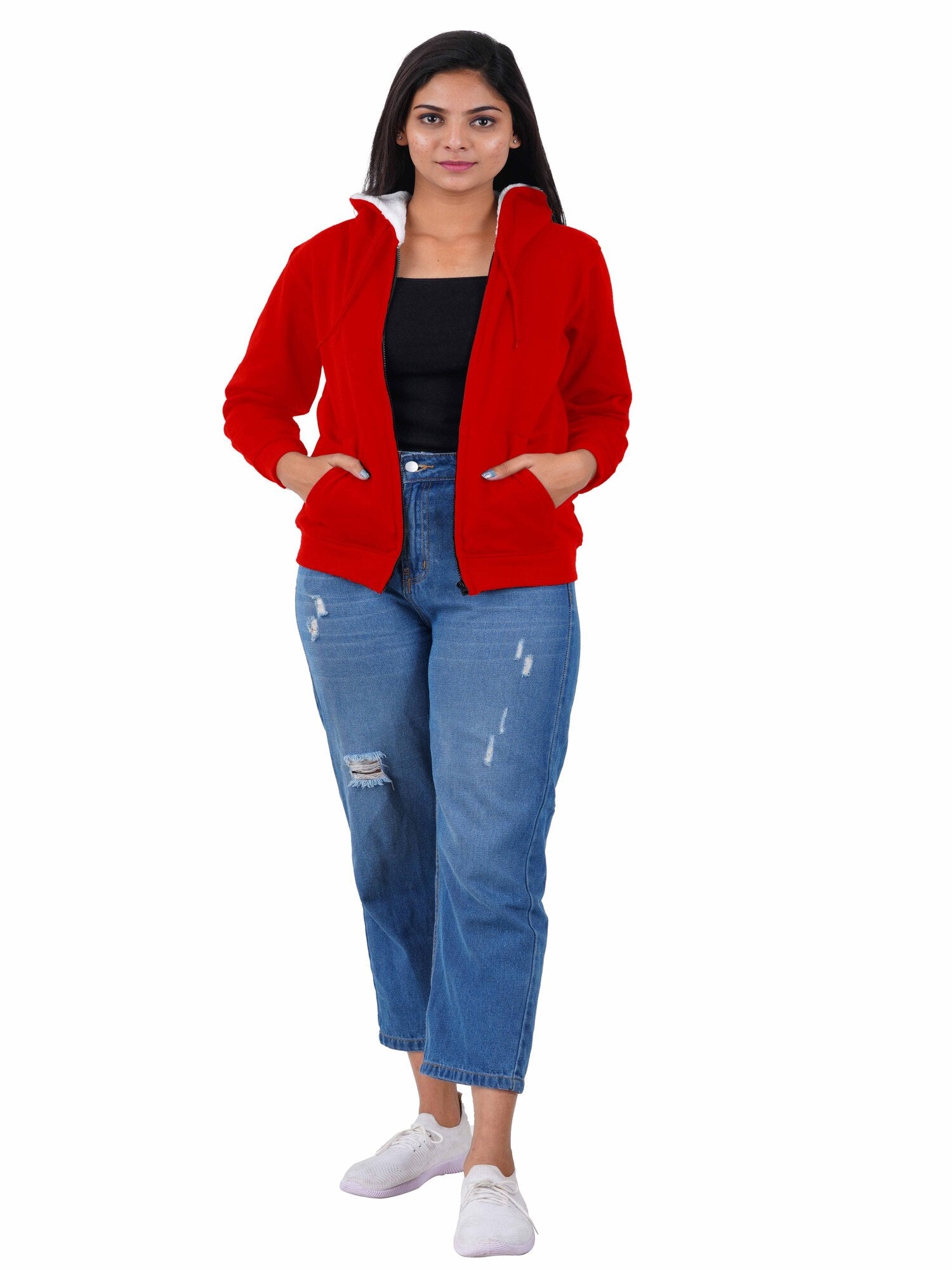 Women's Hoodie with Furr : Red
