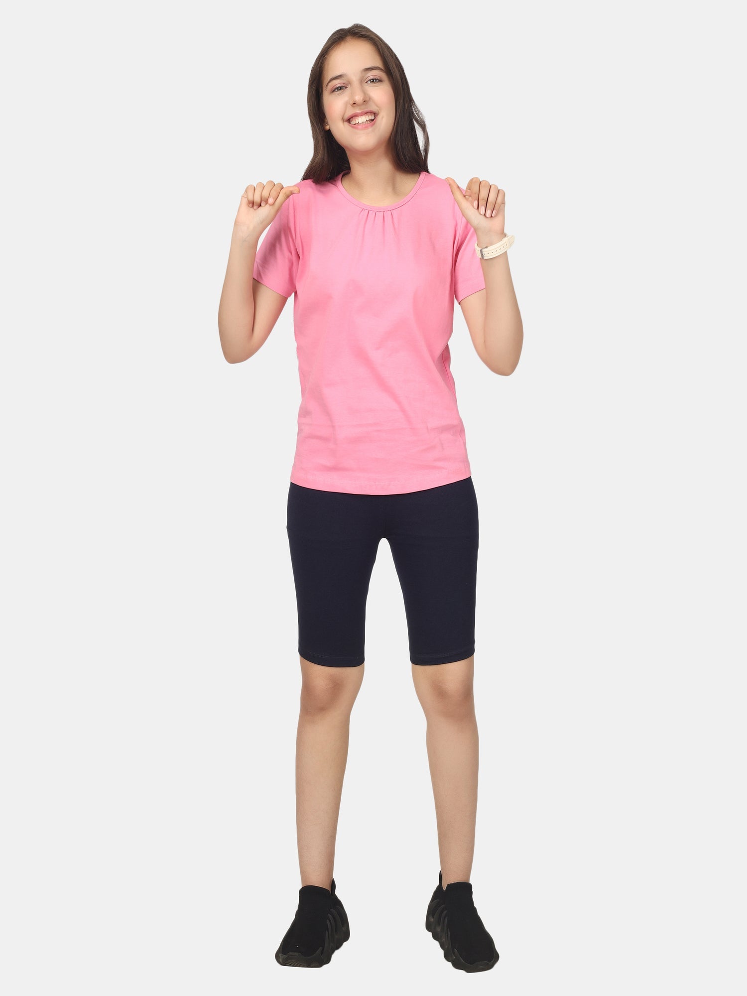 Girl's-Stretchable Navy Blue Cycling Shorts