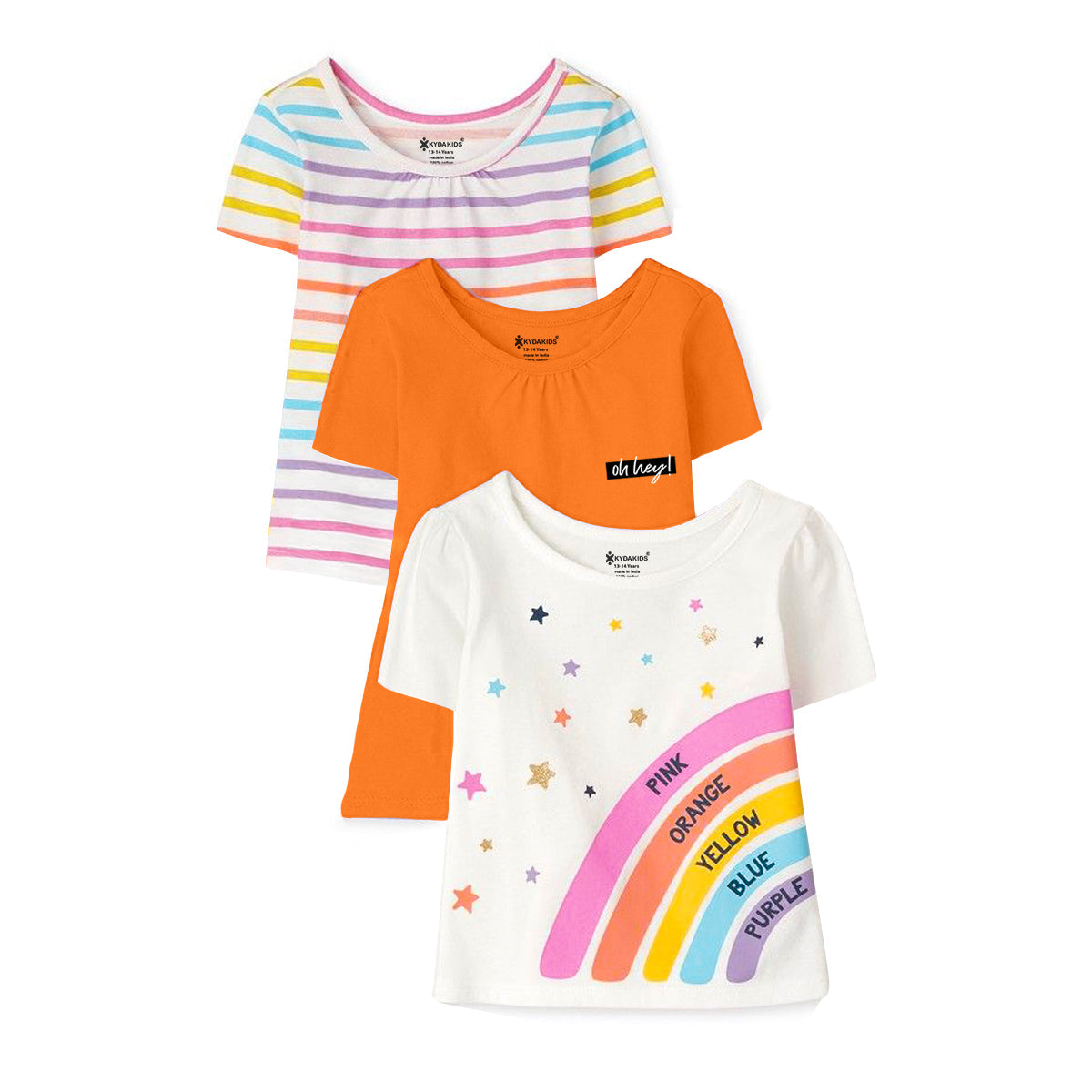 Girls Cotton Full Sleeve Printed Orange Tops (Pack of 3)