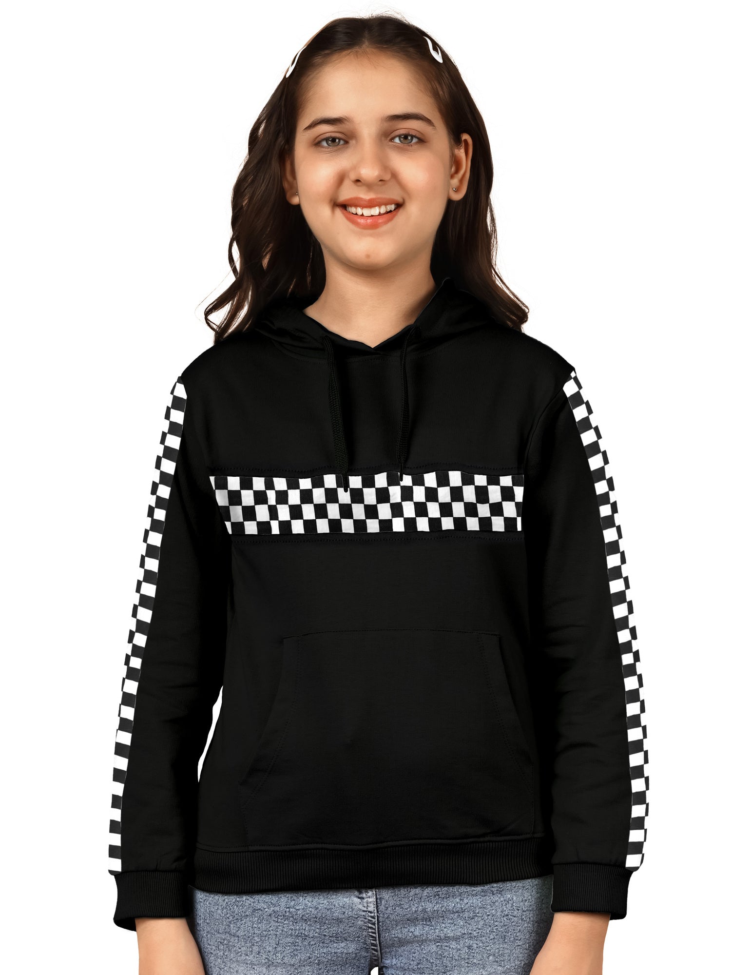 Girls Cotton HoodedNeck Hoodies - Black