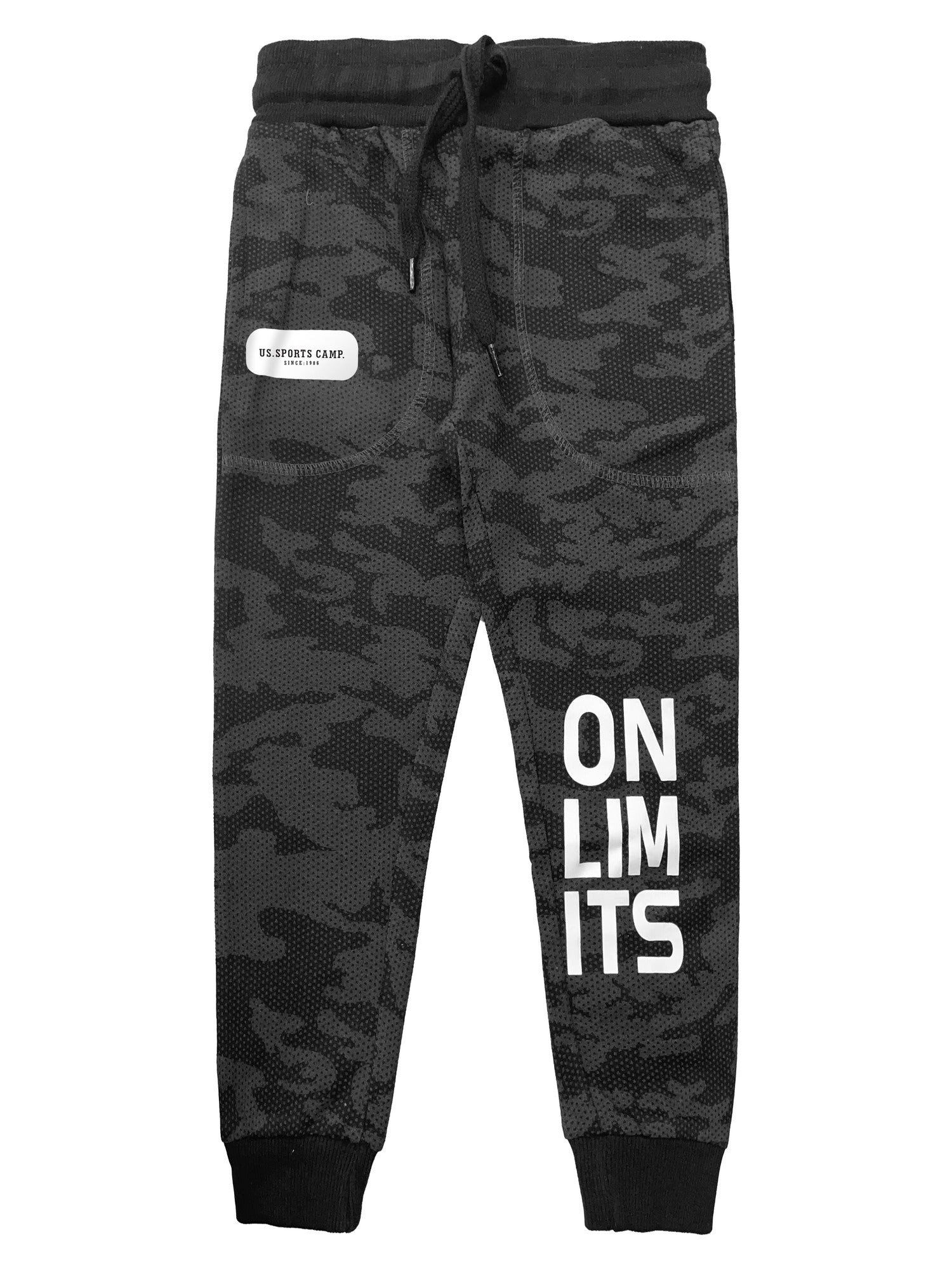 Girls Cotton Printed Camouflage Track Pants - Black