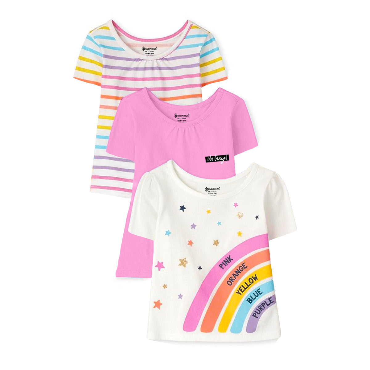 Girls Cotton Full Sleeve Printed Pink Tops (Pack of 3)