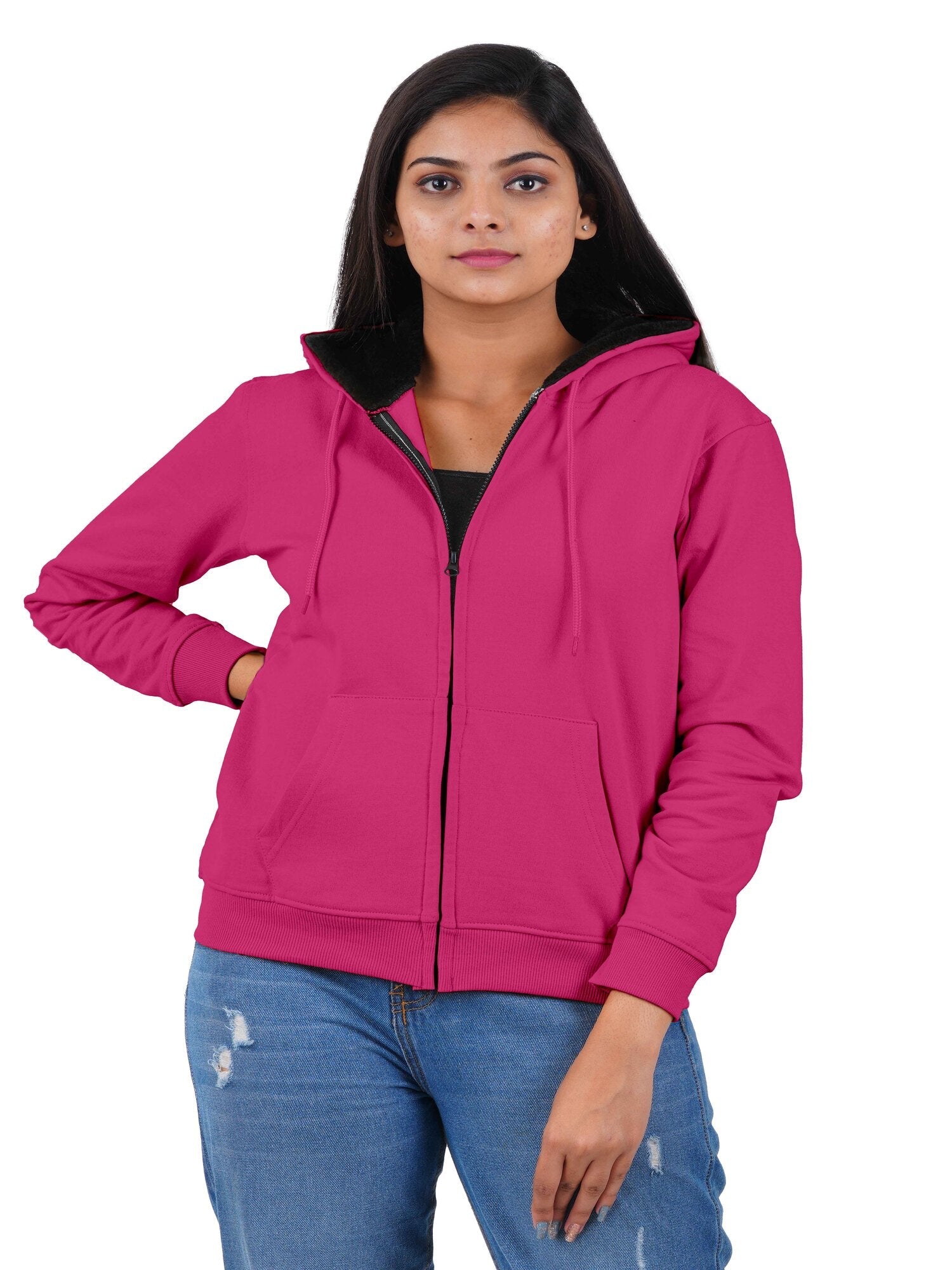 Women's Hoodie with Furr : Dark Pink
