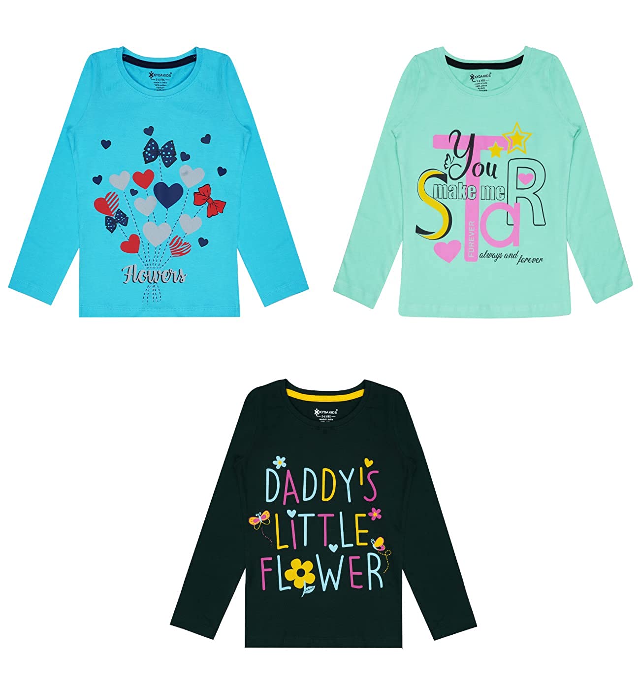 Girls Cotton Printed Full Sleeve T-Shirt - ? (Pack of 3)