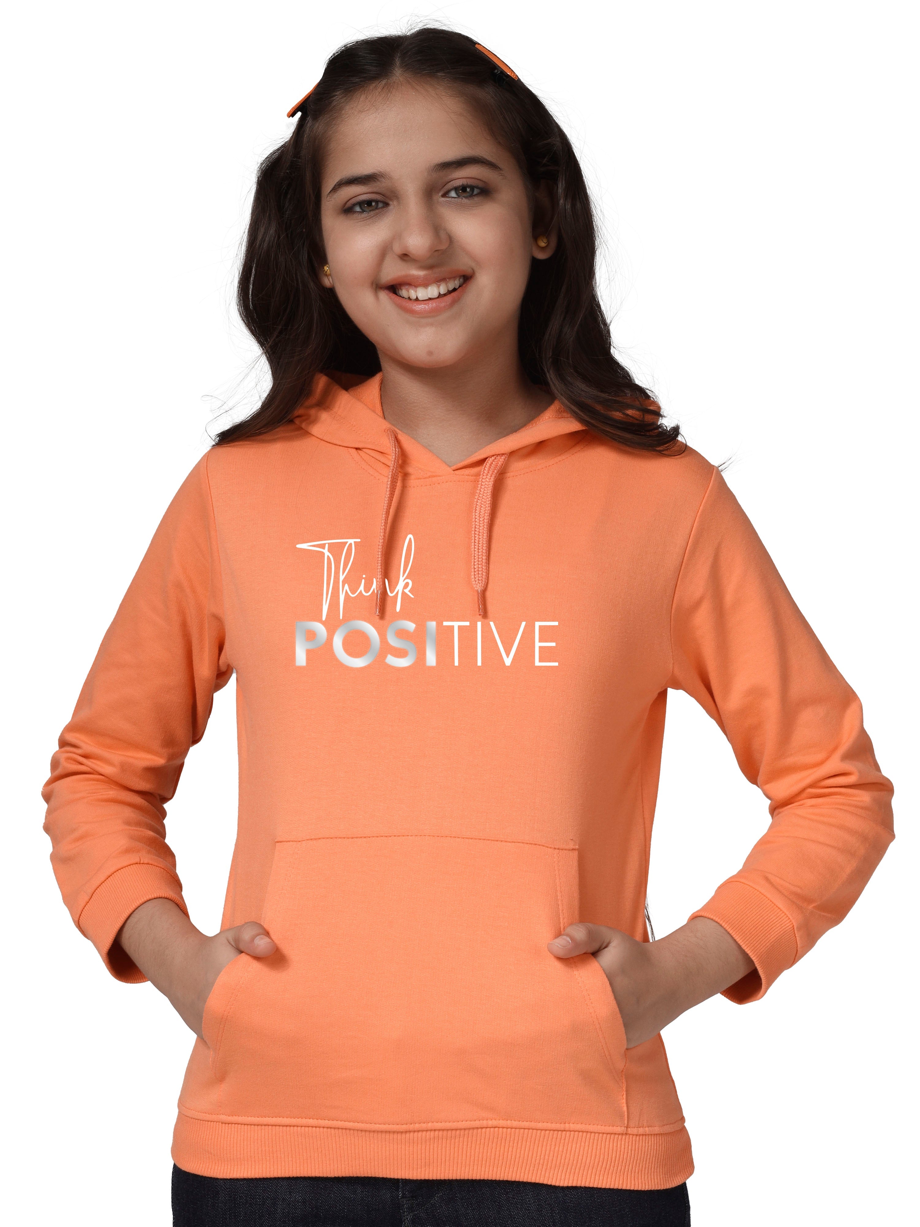 Girls Cotton Hooded Neck Hoodies - Light Orange