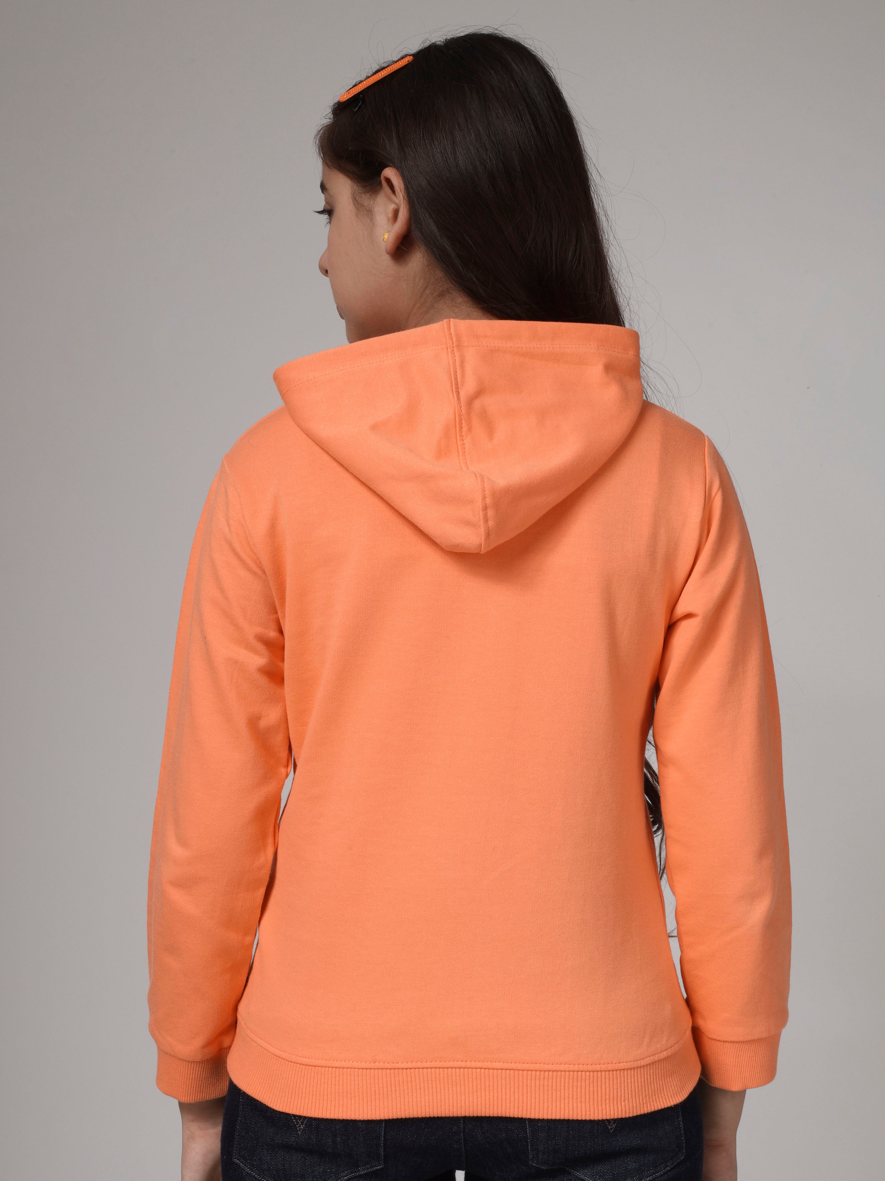 Girls Cotton Hooded Neck Hoodies - Light Orange