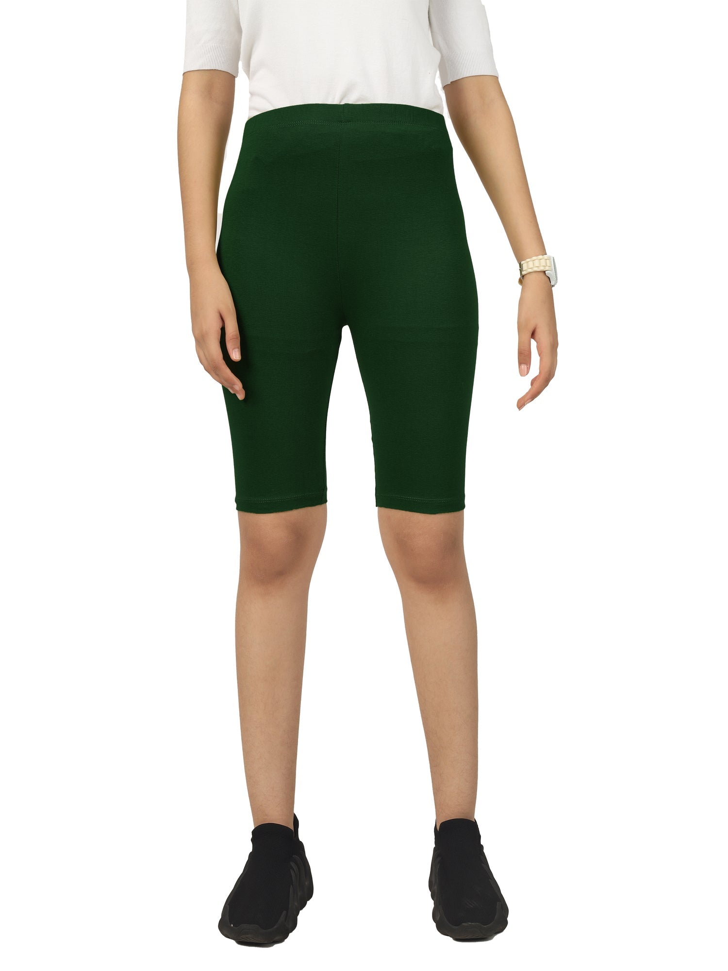 Girl's-Stretchable Bottle Green Cycling Shorts