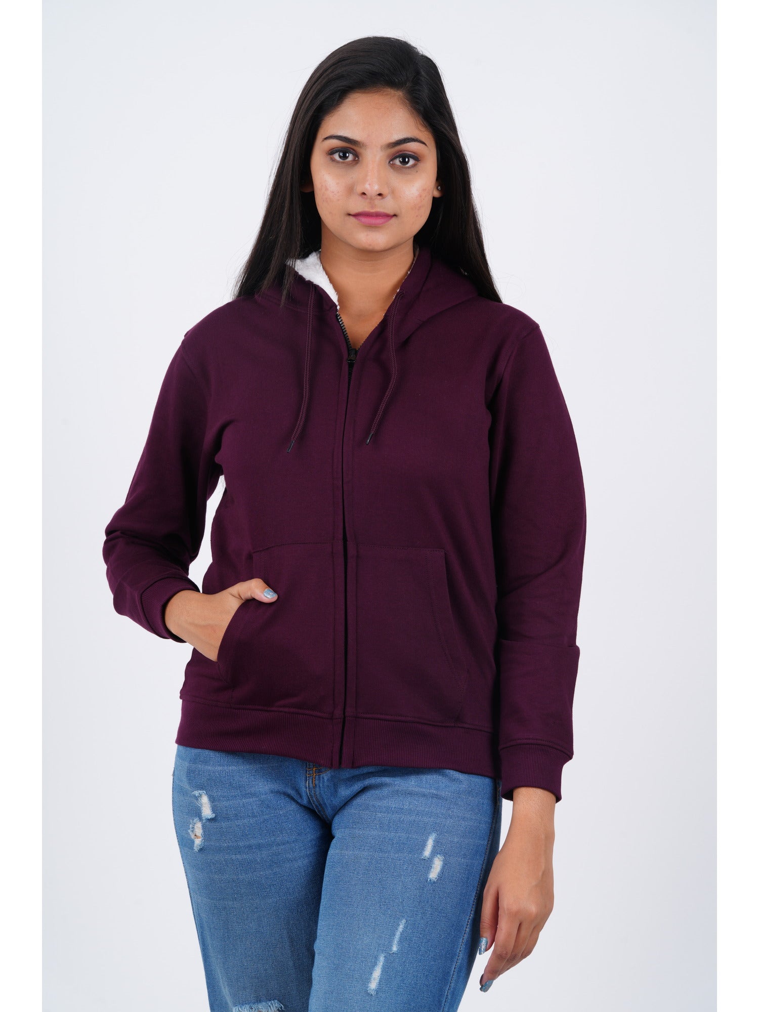 Women's Hoodie with Furr : Maroon