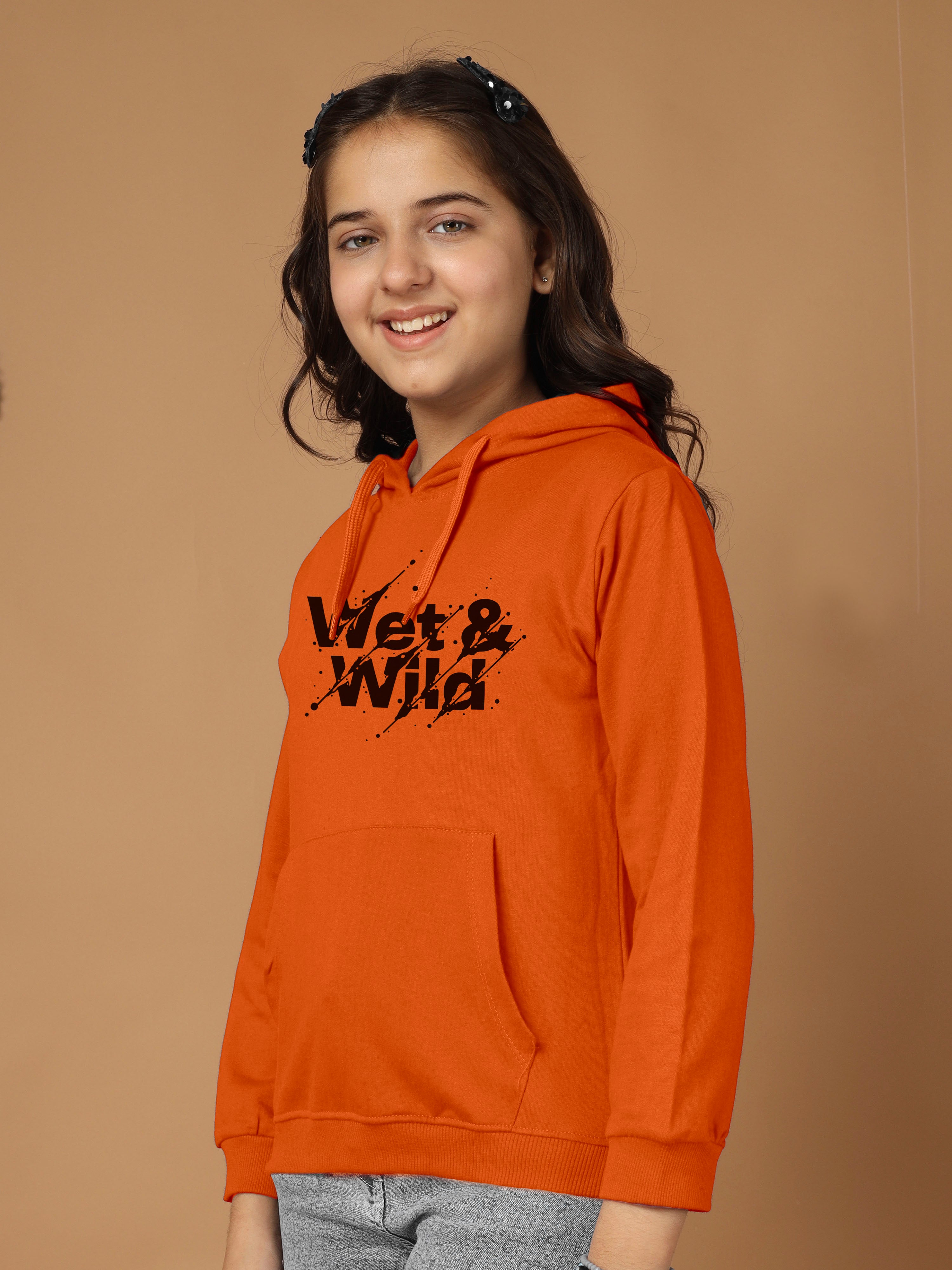 Girls Cotton Hooded Neck Hoodies - Dark Orange