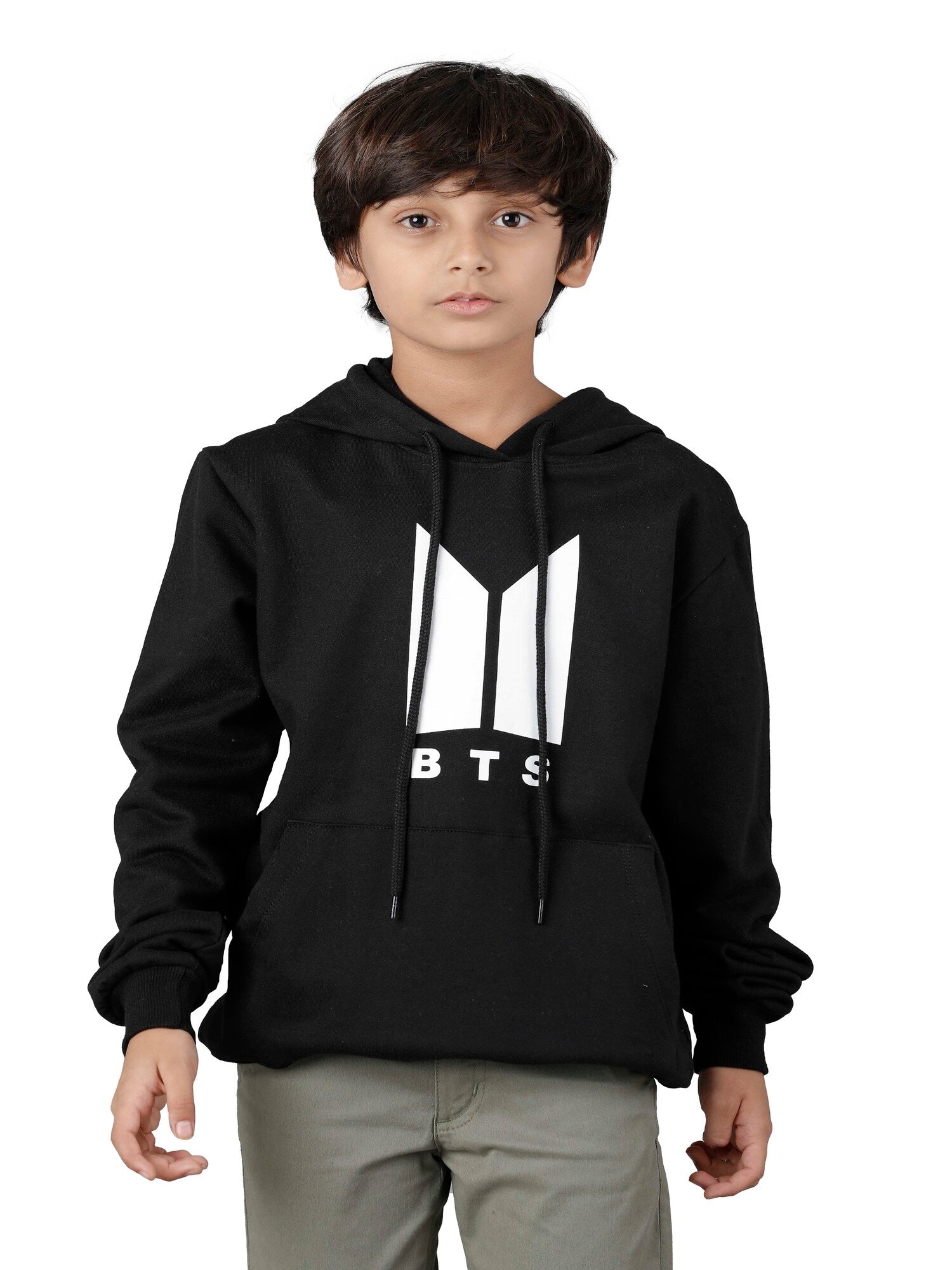 Boys Cotton Hooded Neck Sweatshirt - Black