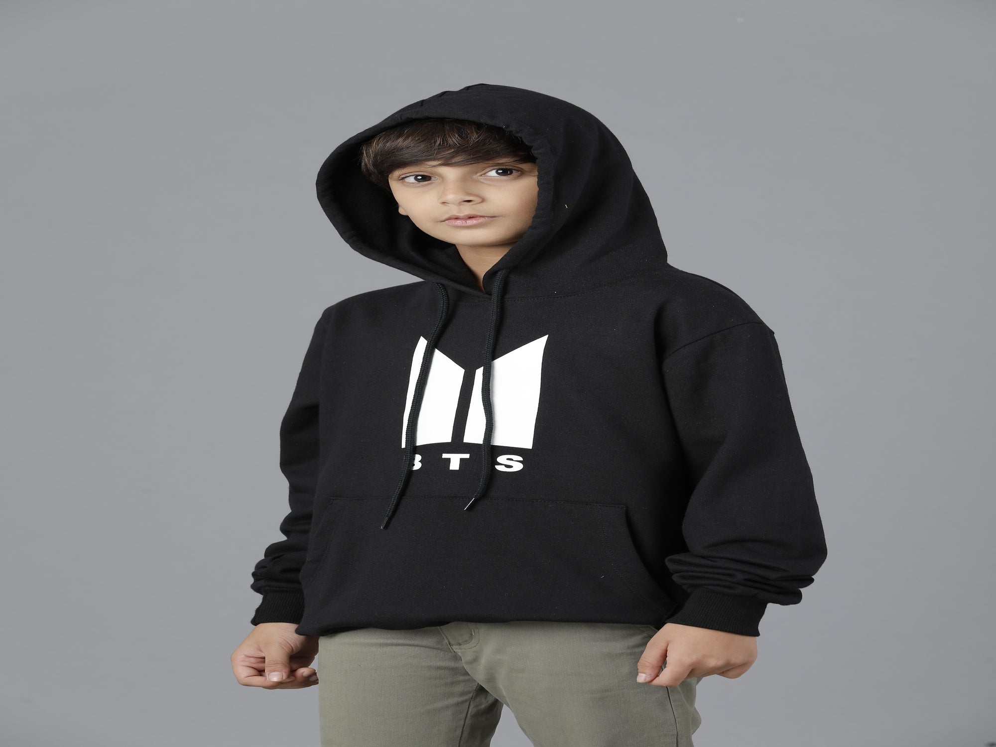 Boys Cotton Hooded Neck Sweatshirt - Black