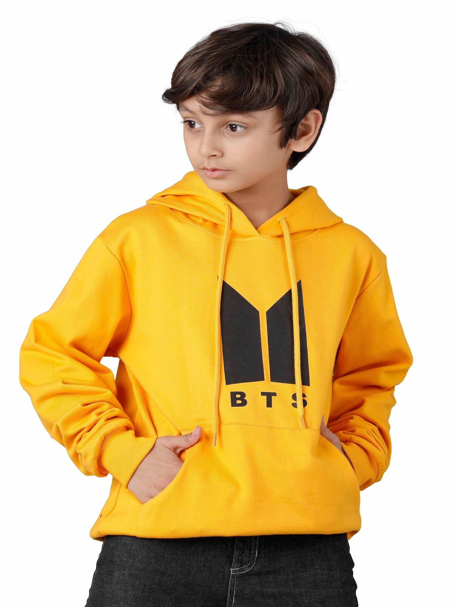 Boys Cotton Hooded Neck Yellow Sweatshirt