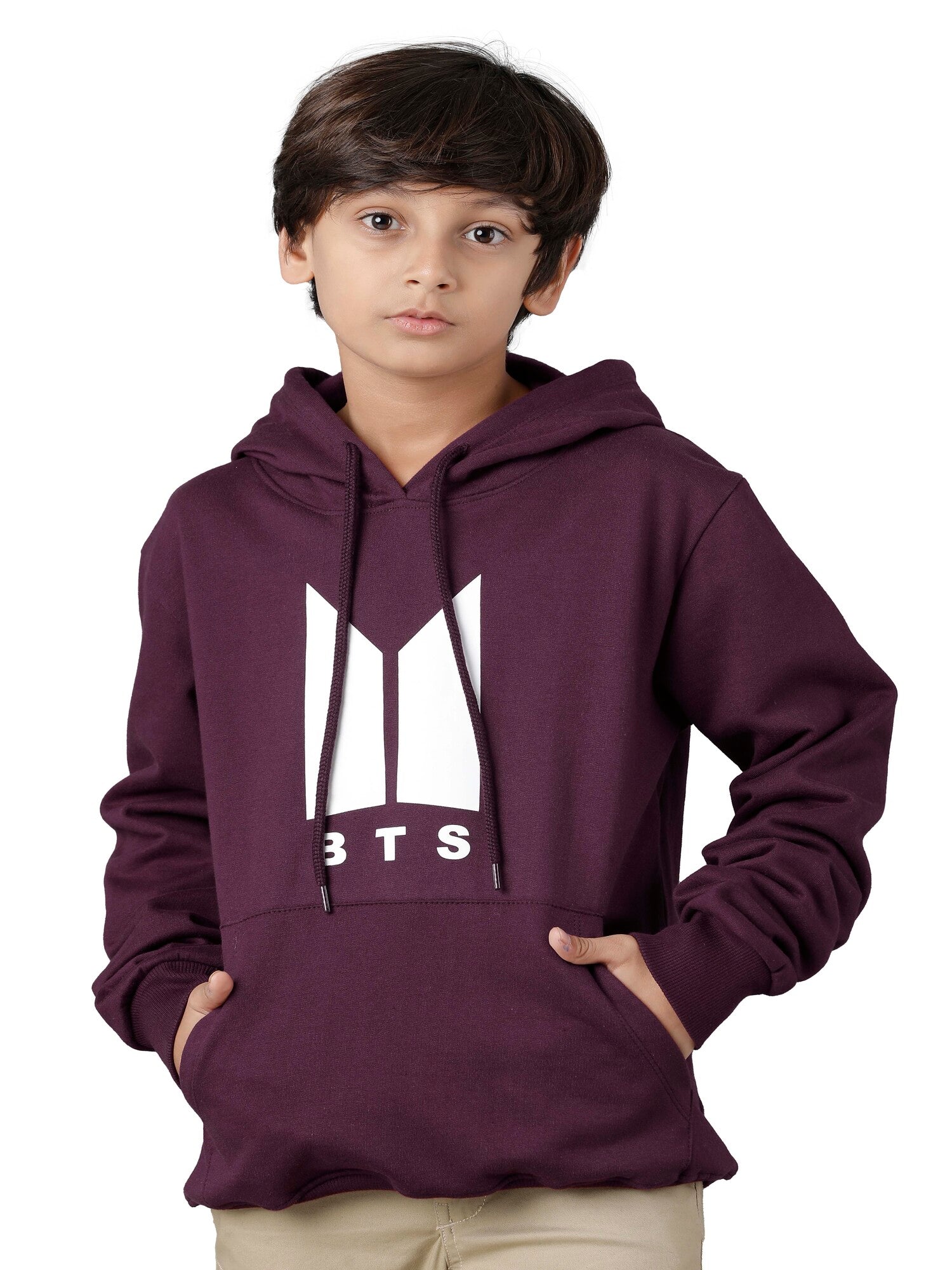 Boys Cotton Hooded Neck Brown Hoodies