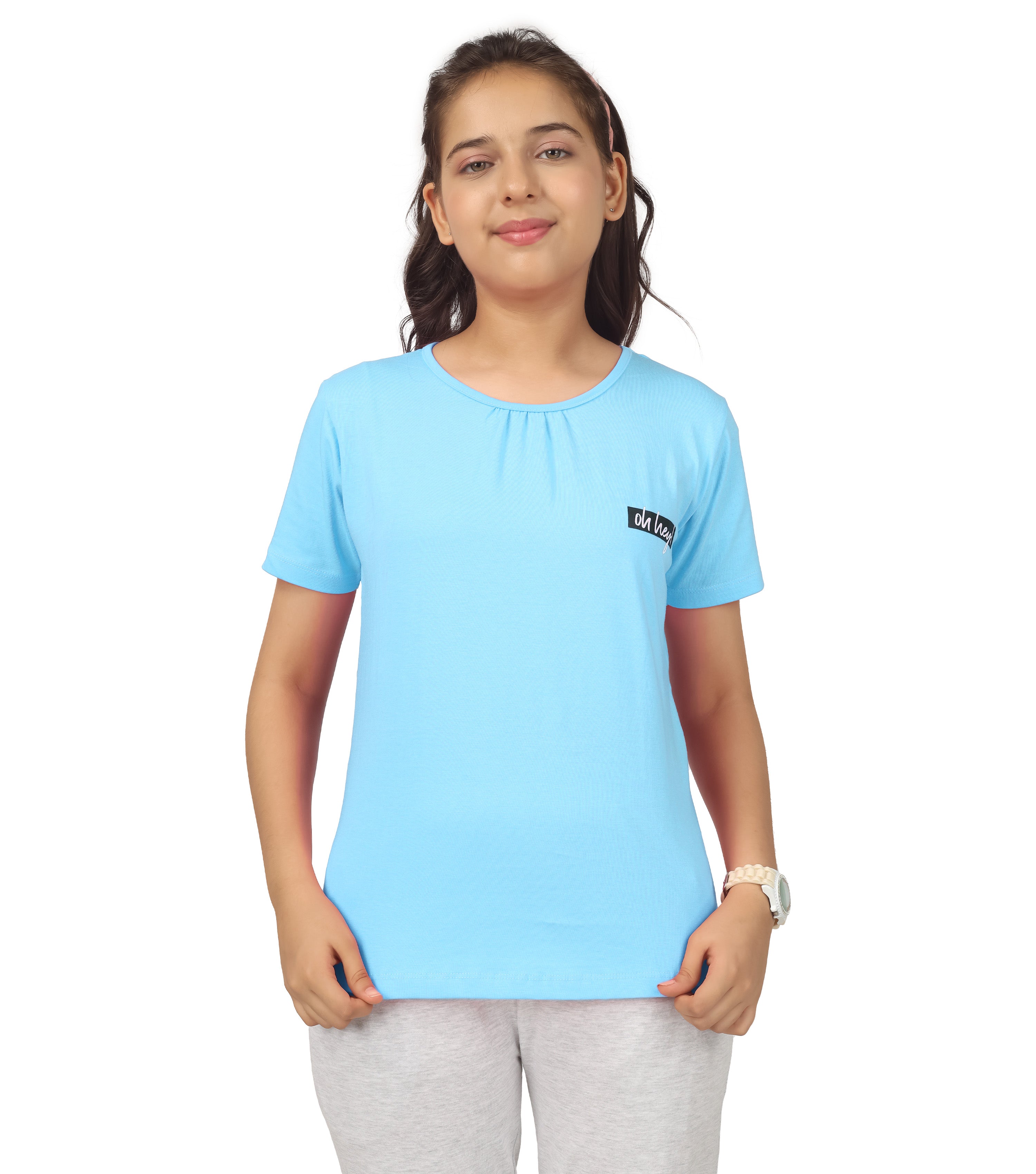 Girls Cotton Full Sleeve Printed Turquoise Tops (Pack of 3)