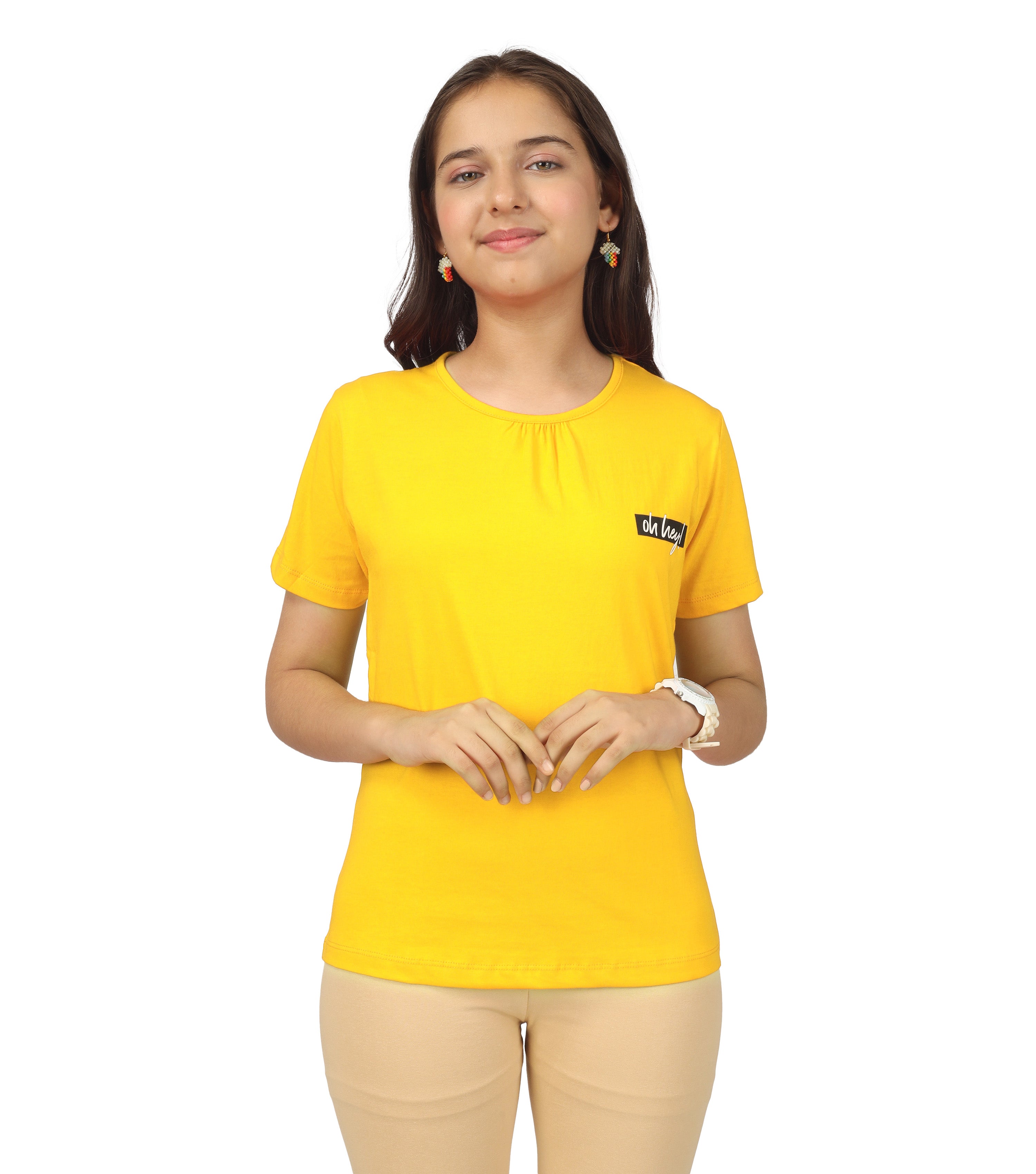 Girls Cotton Full Sleeve Printed Yellow Tops (Pack of 3)