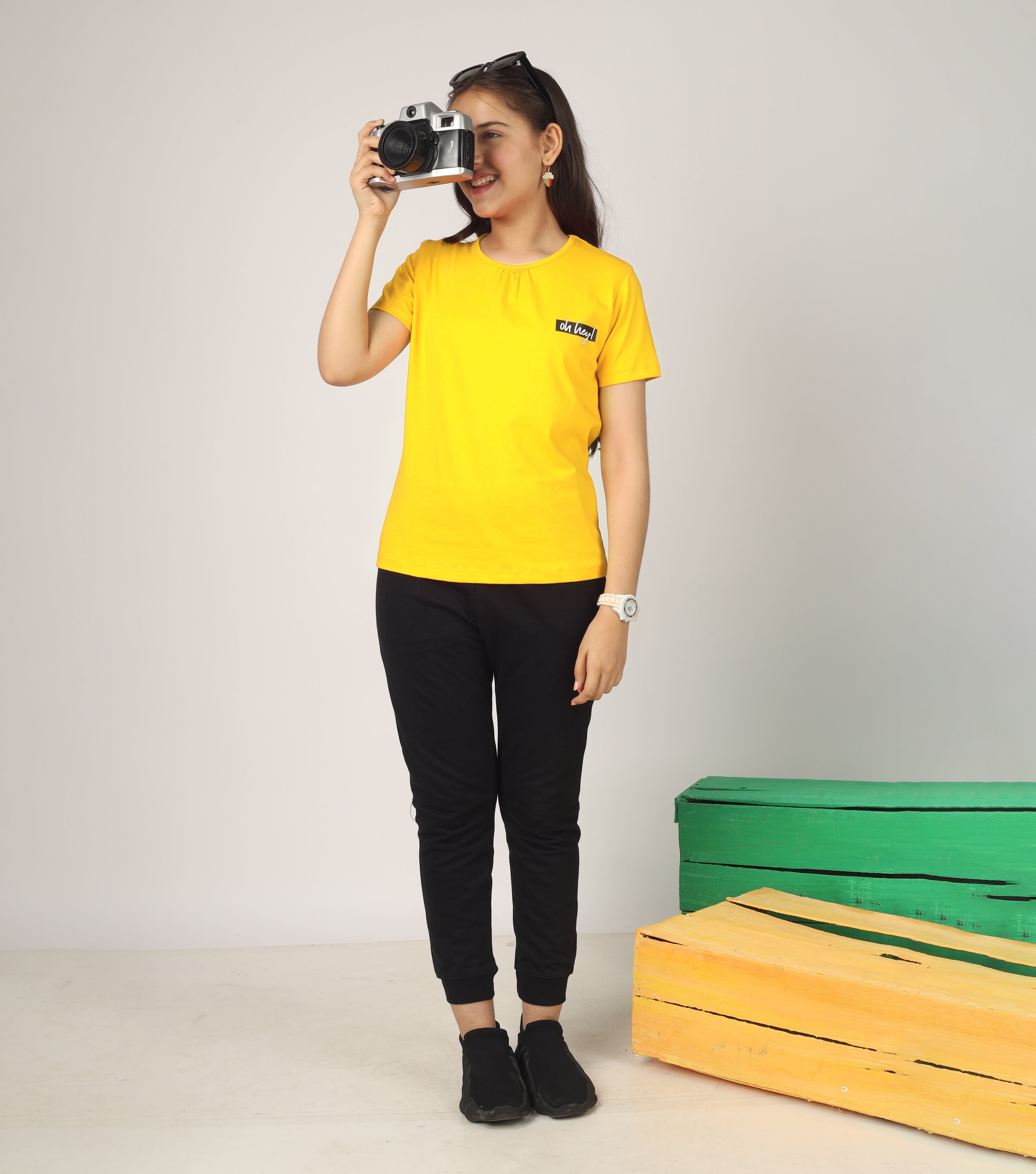 Girls Cotton Full Sleeve Printed Yellow Tops (Pack of 3)