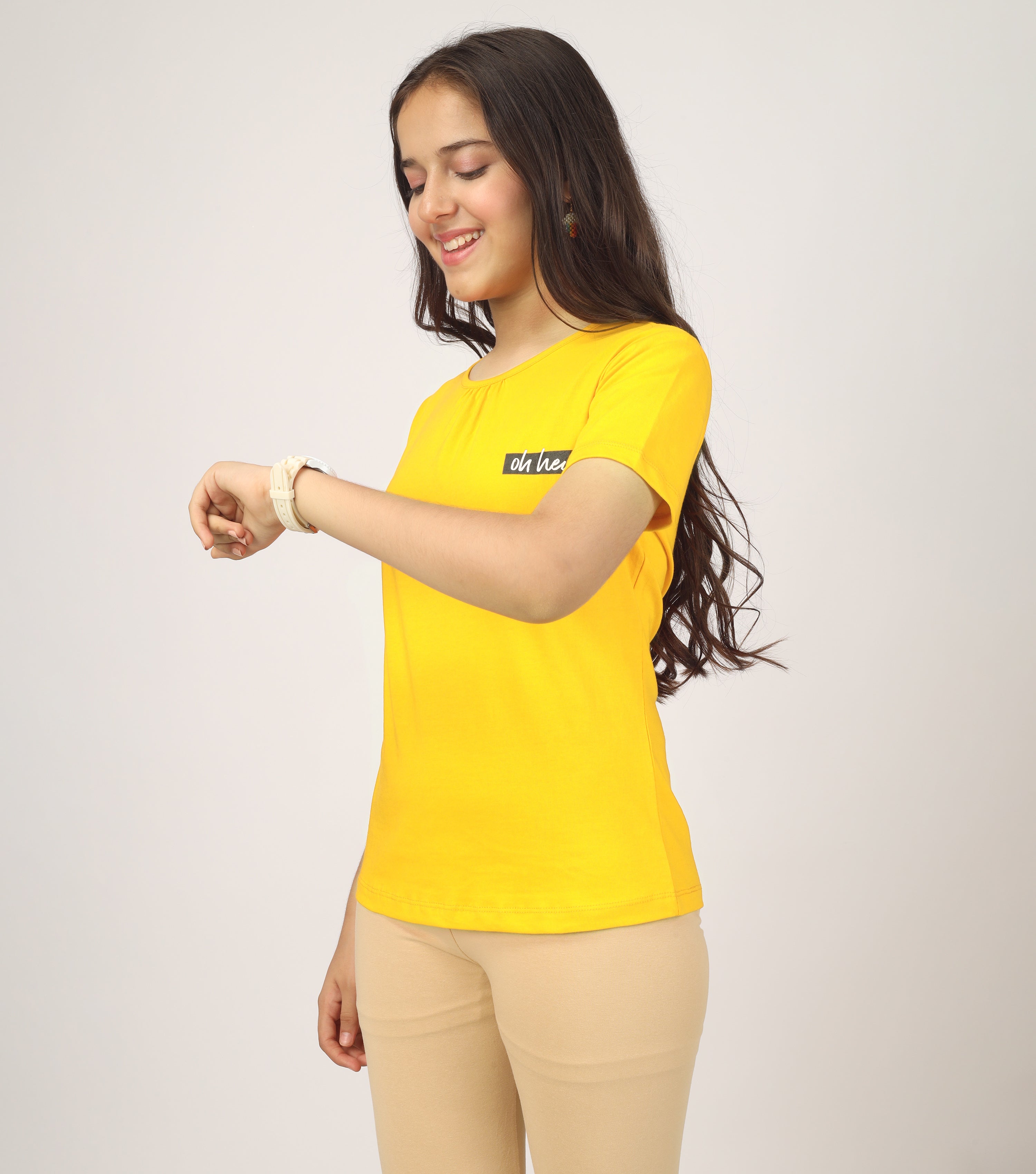 Girls Cotton Full Sleeve Printed Yellow Tops (Pack of 3)