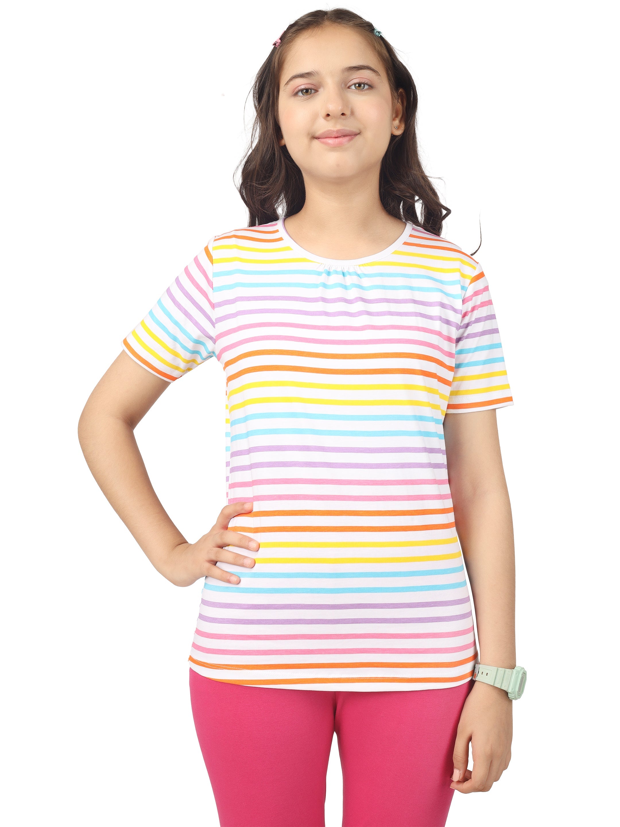 Girls Cotton Full Sleeve Printed Pink Tops (Pack of 3)