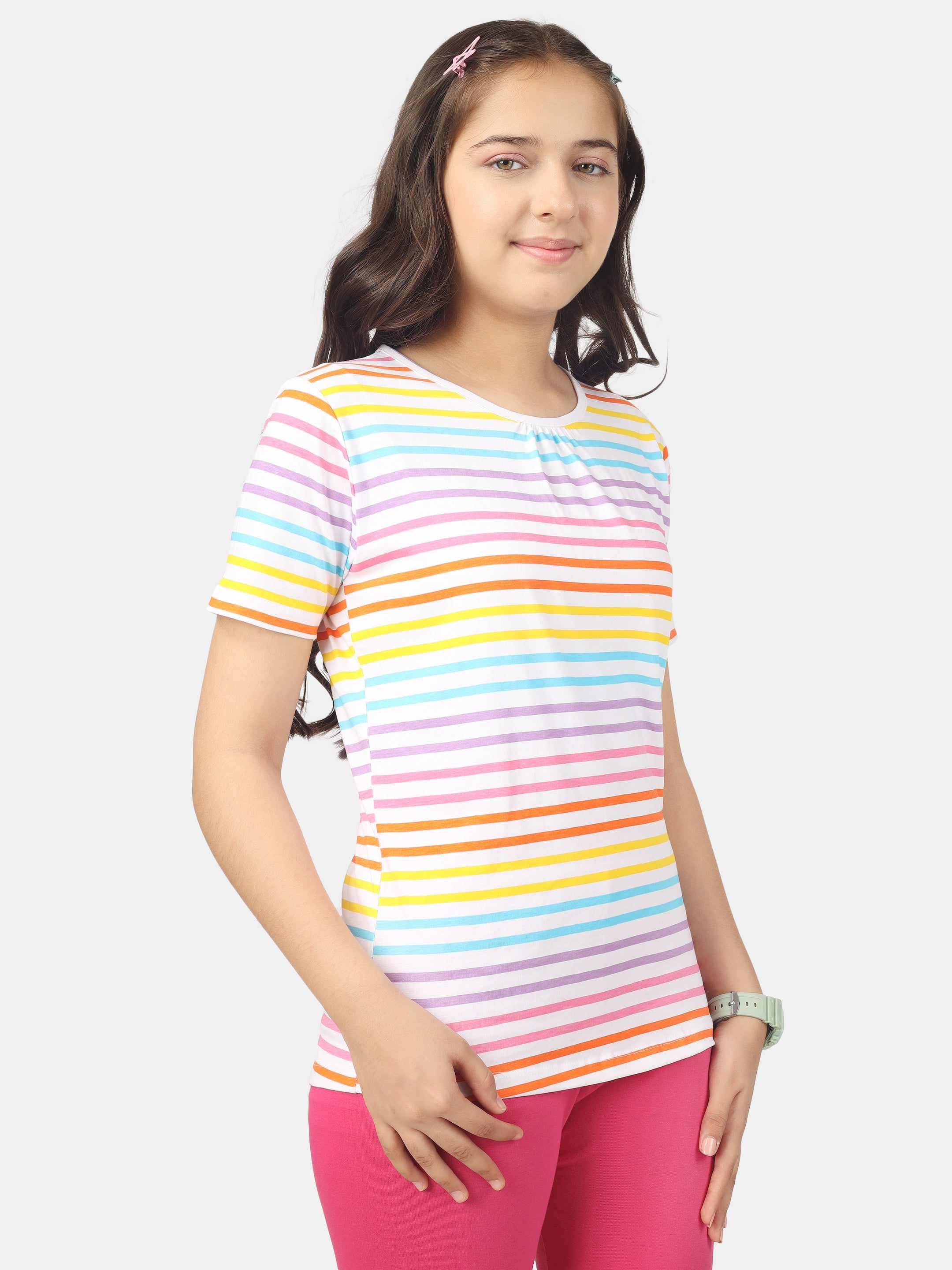 Girls Cotton Full Sleeve Printed Orange Tops (Pack of 3)