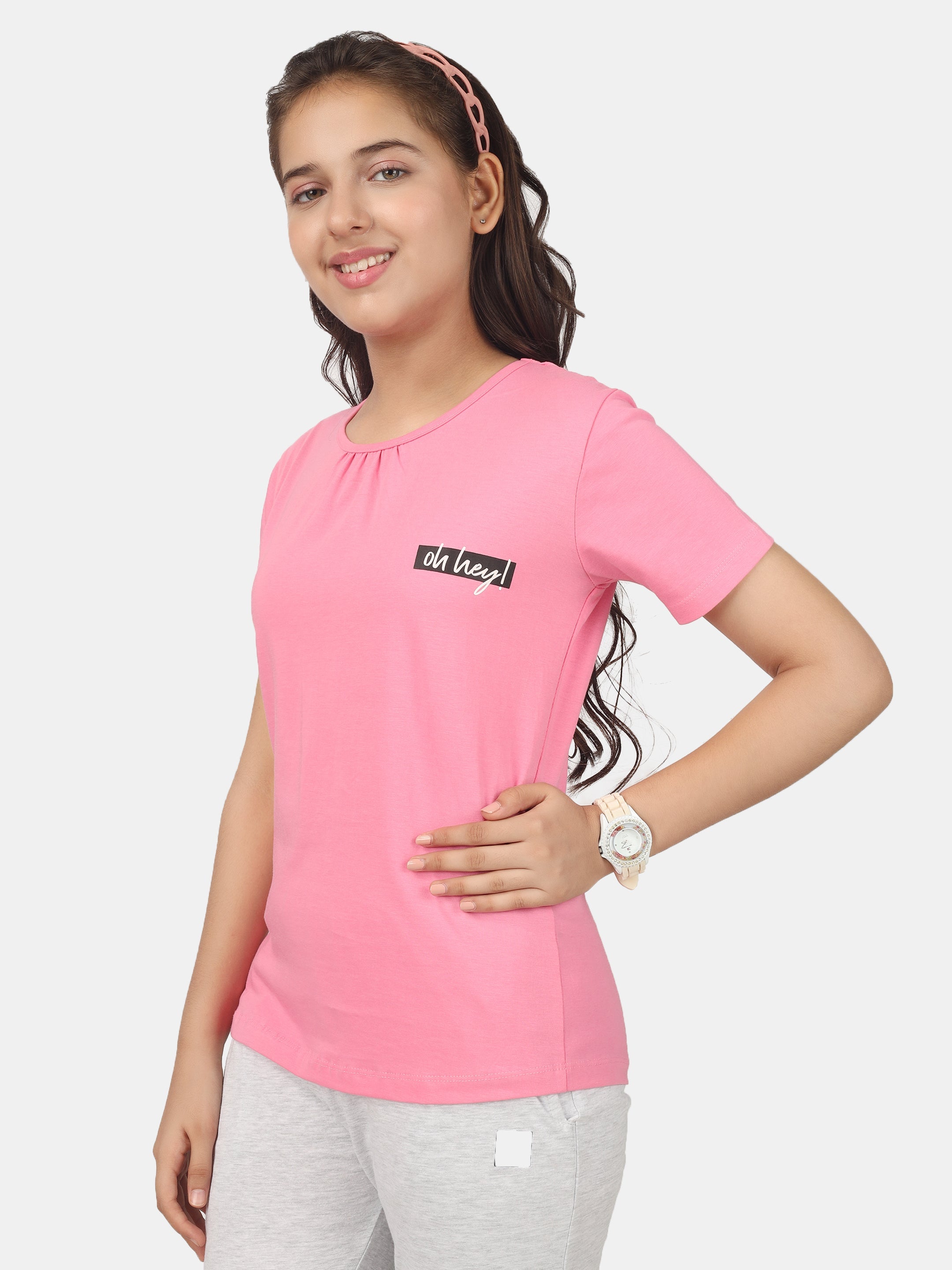 Girls Cotton Full Sleeve Printed Pink Tops (Pack of 3)