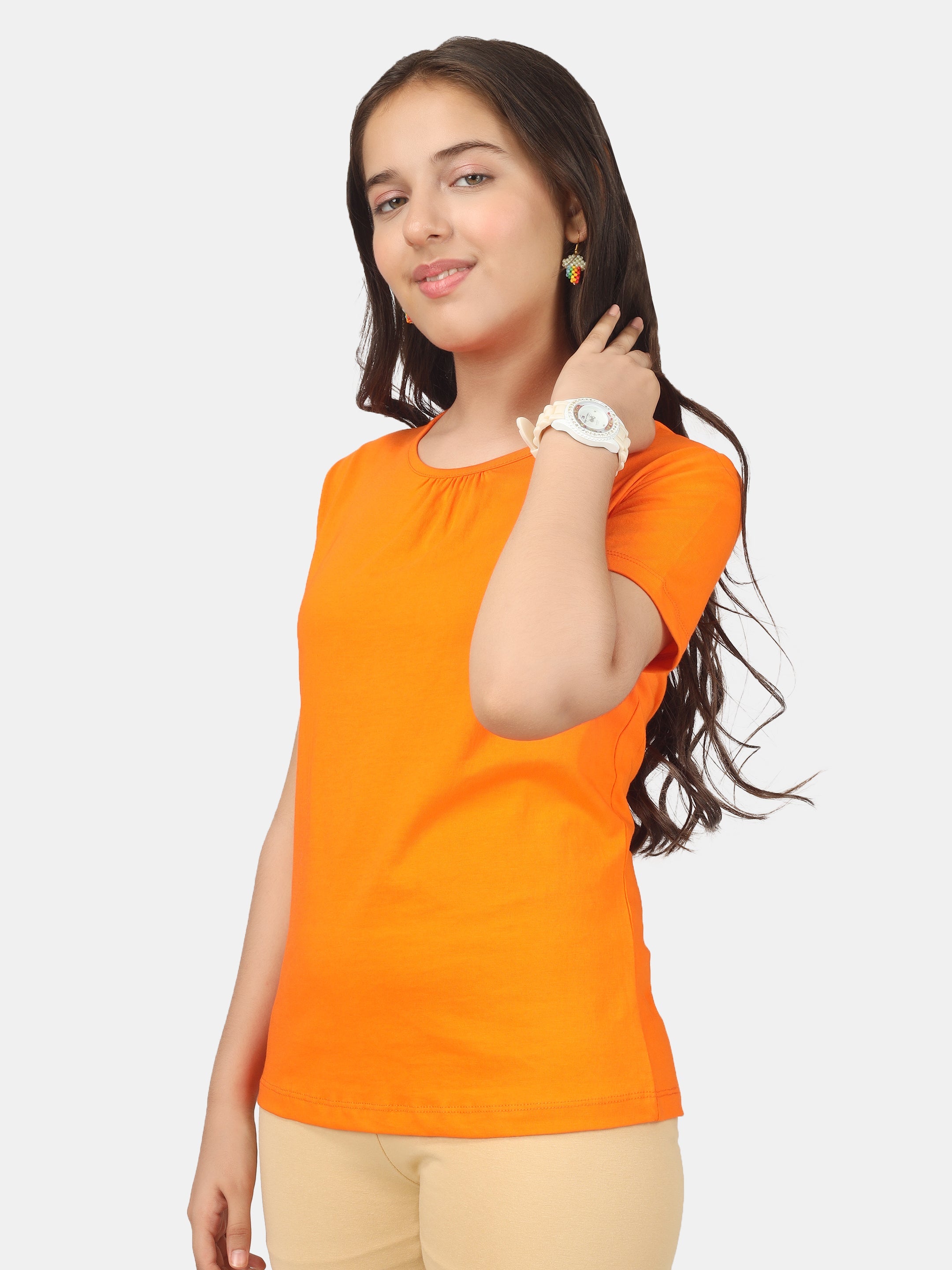 Girls Cotton Full Sleeve Printed Orange Tops (Pack of 3)