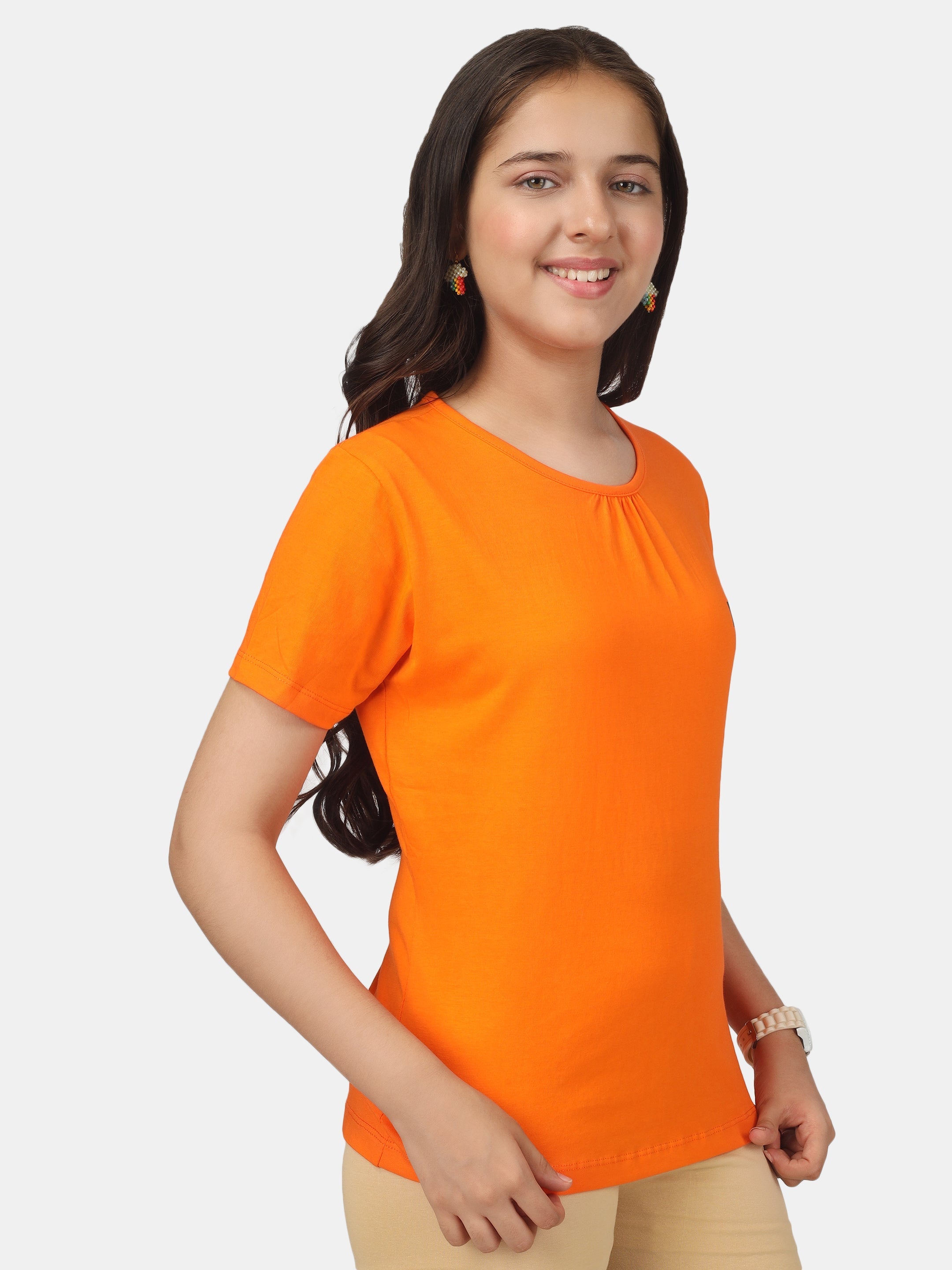 Girls Cotton Full Sleeve Printed Orange Tops (Pack of 3)