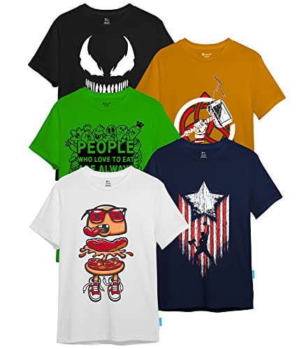Boys Cotton Printed Round Neck T-Shirts (Pack of 5)