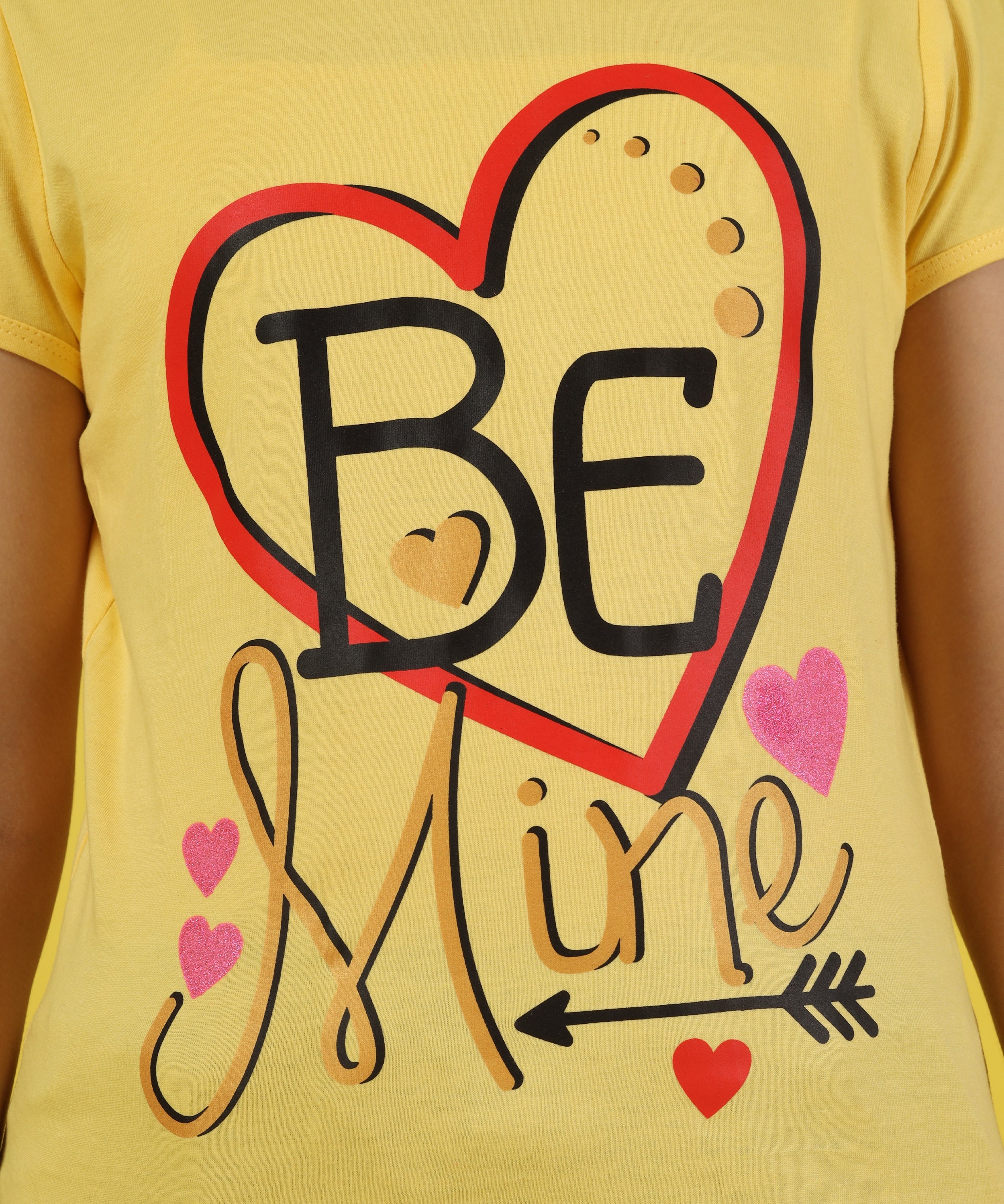 Girls Cotton Half Sleeve Printed Tops- LightYellow