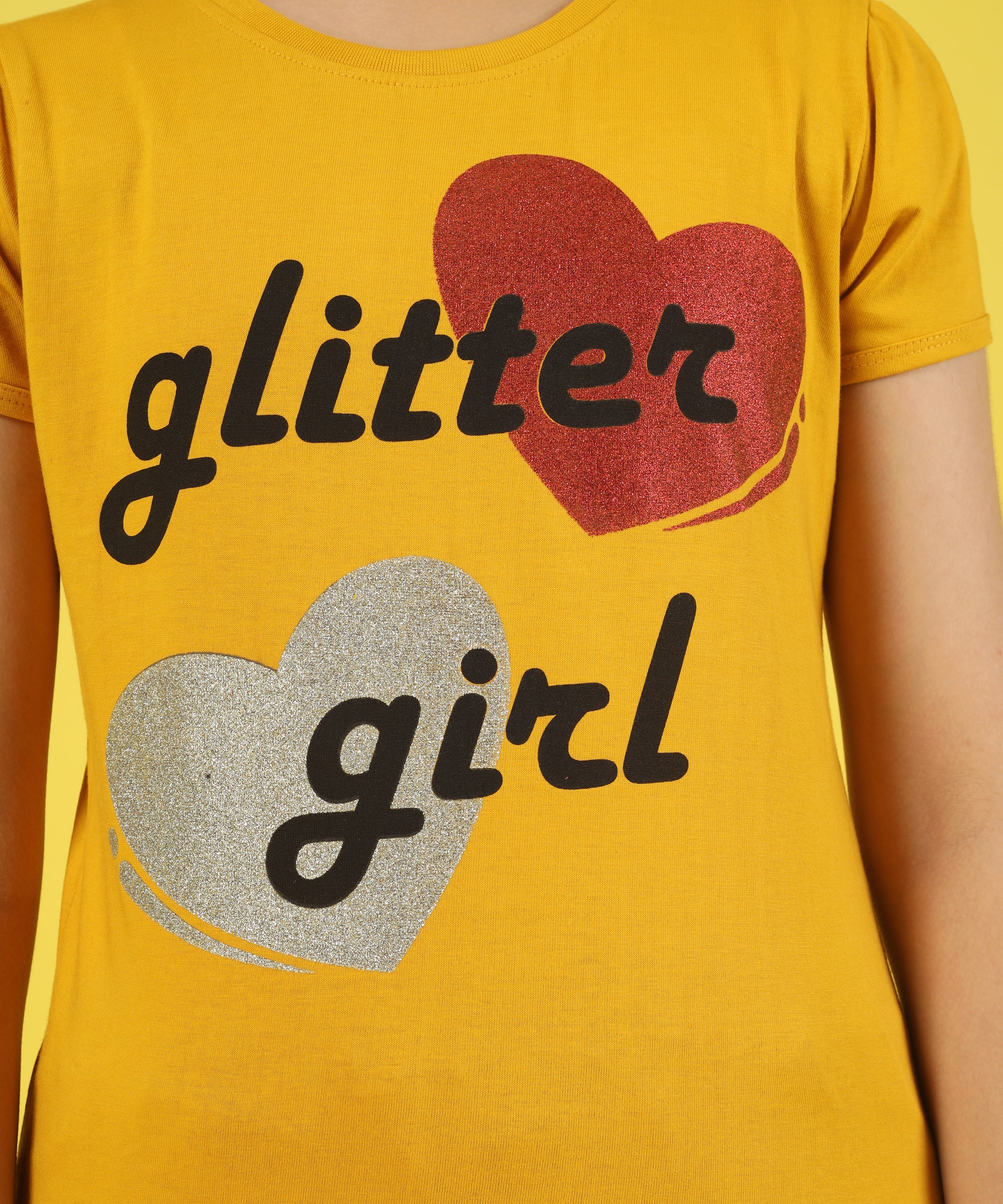 Girls Cotton Half Sleeve Printed Tops- Yellow
