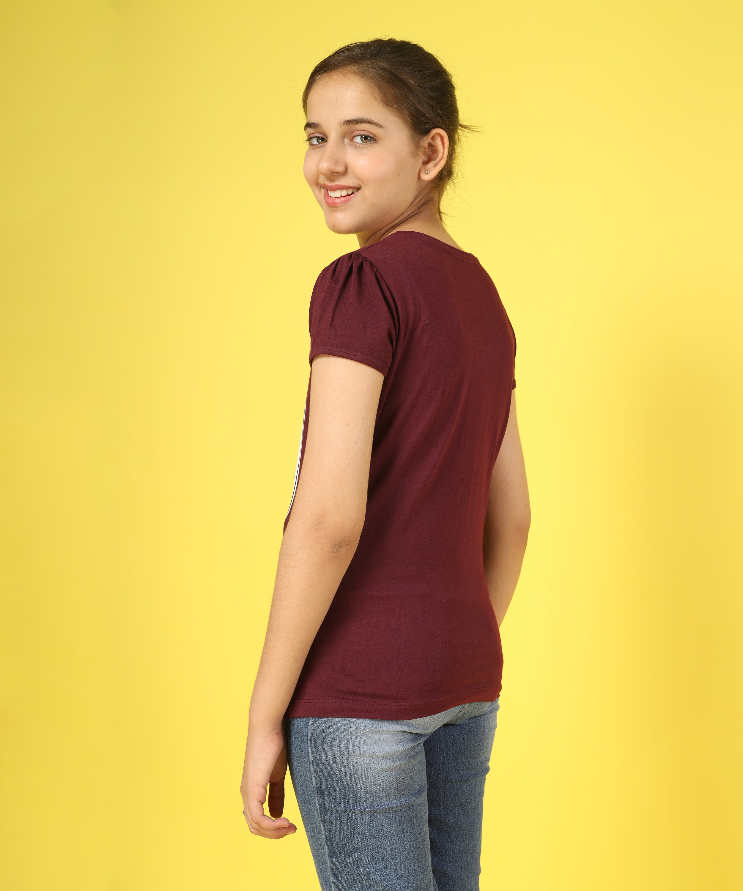 Girls Cotton Half Sleeve Printed Tops- Maroon