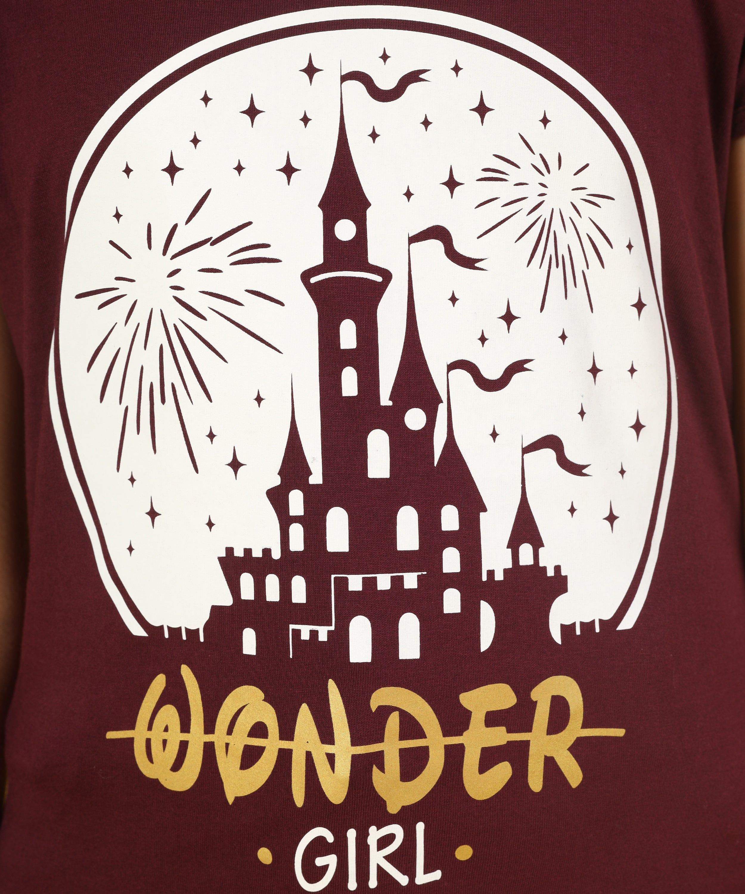 Girls Cotton Half Sleeve Printed Tops- Maroon