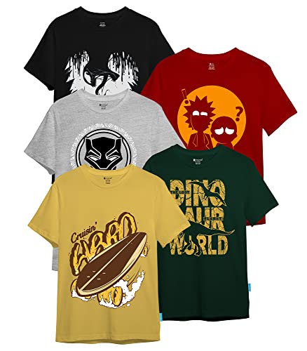 Boys Cotton Printed Round Neck T-Shirts (Pack of 5)