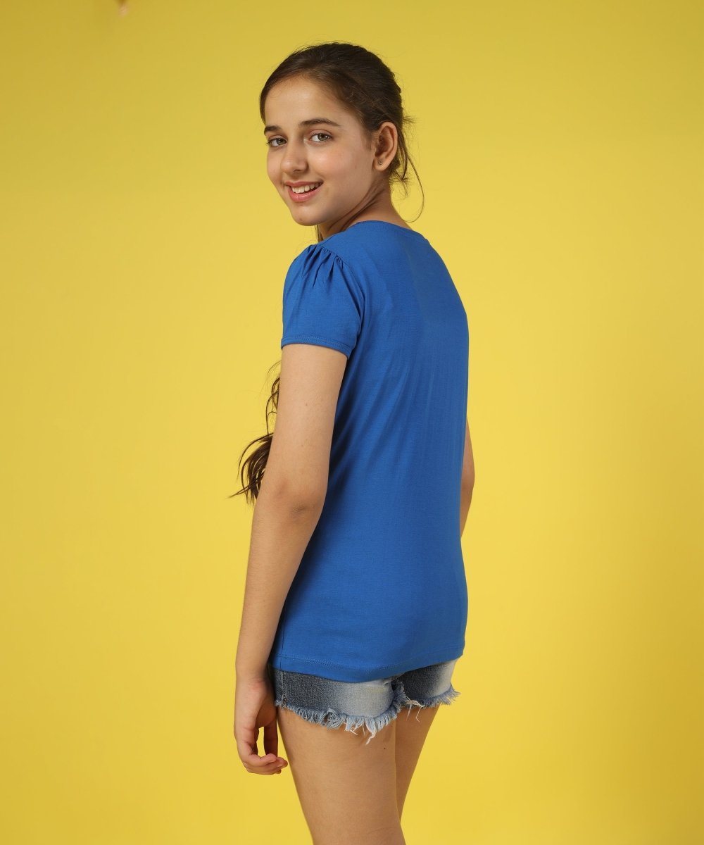 Girls Cotton Half Sleeve Printed Tops - DarkBlue - KYDA ONLINE STORE