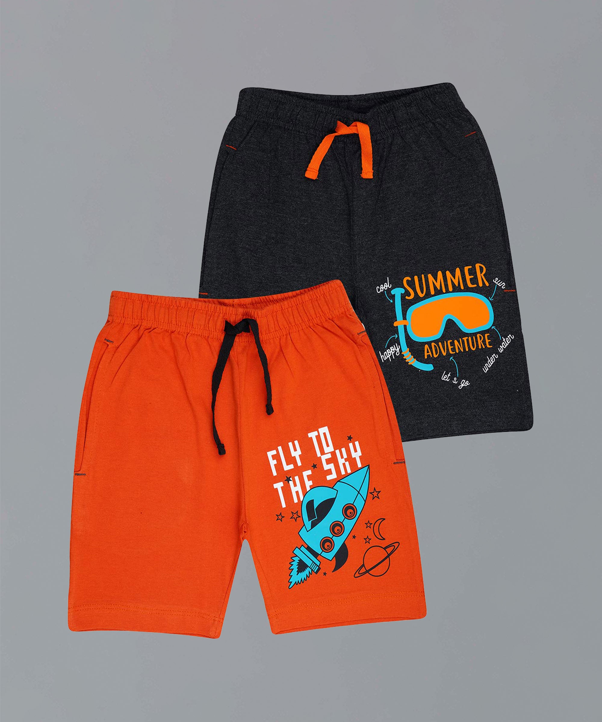 Kids Unisex Orange-BlackBlack-Melange Desert Printed Regular Fit Vintage Trousers  (Pack of 2)