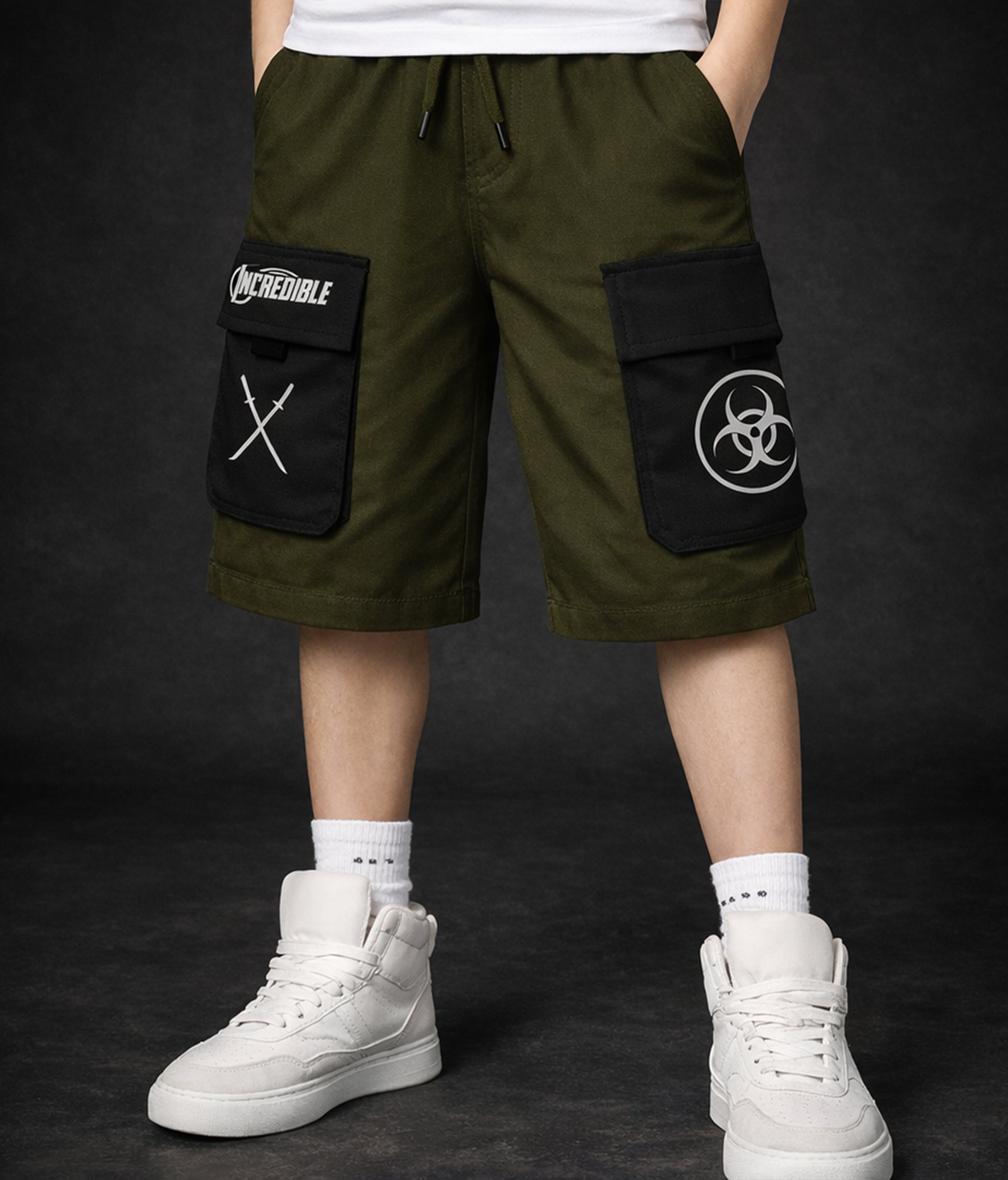 Kids Premium Cotton French Terry Cargo Shorts