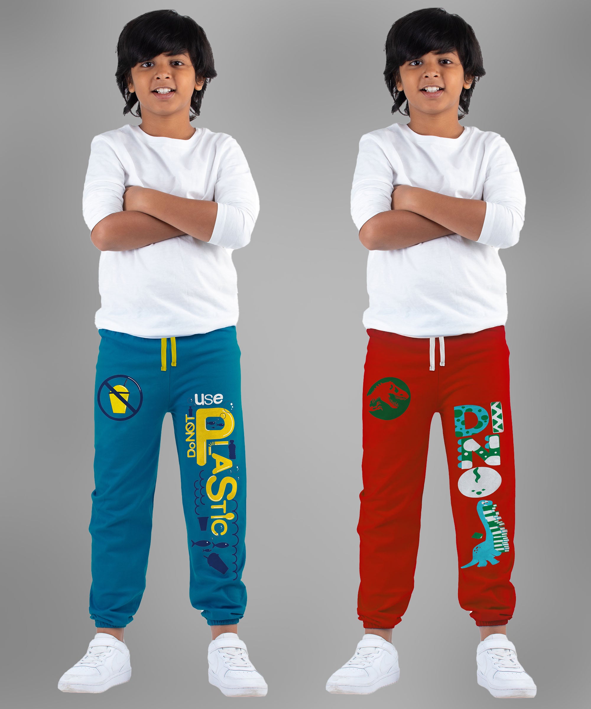 No Plastic | Boys Printed Trousers (Pack of 2)