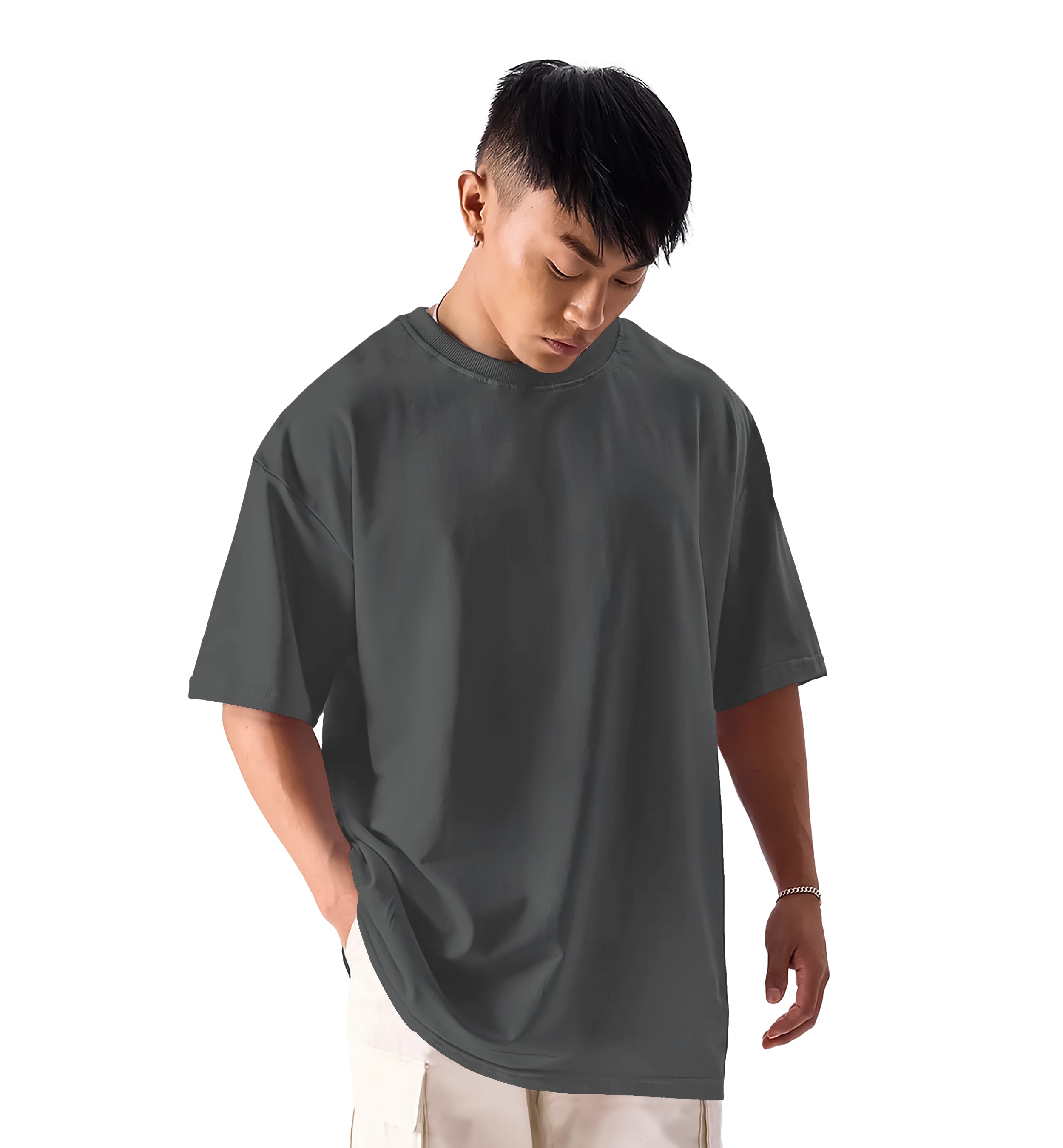SHODOX® Men’s 100% Cotton Relaxed Fit Half Sleeve T-shirt for Men –Drop Shoulder Front and Back Solid Round Neck T-Shirts (Pack of 1)