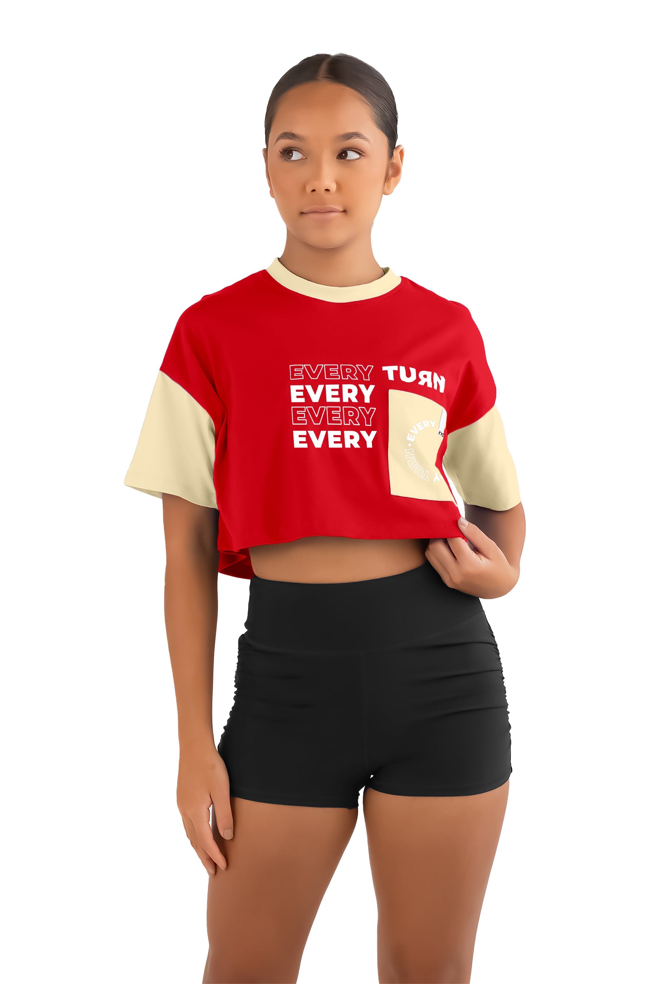 Girls 100% Cotton Printed Half Sleeve Stylish Crop Top T-Shirt-Red