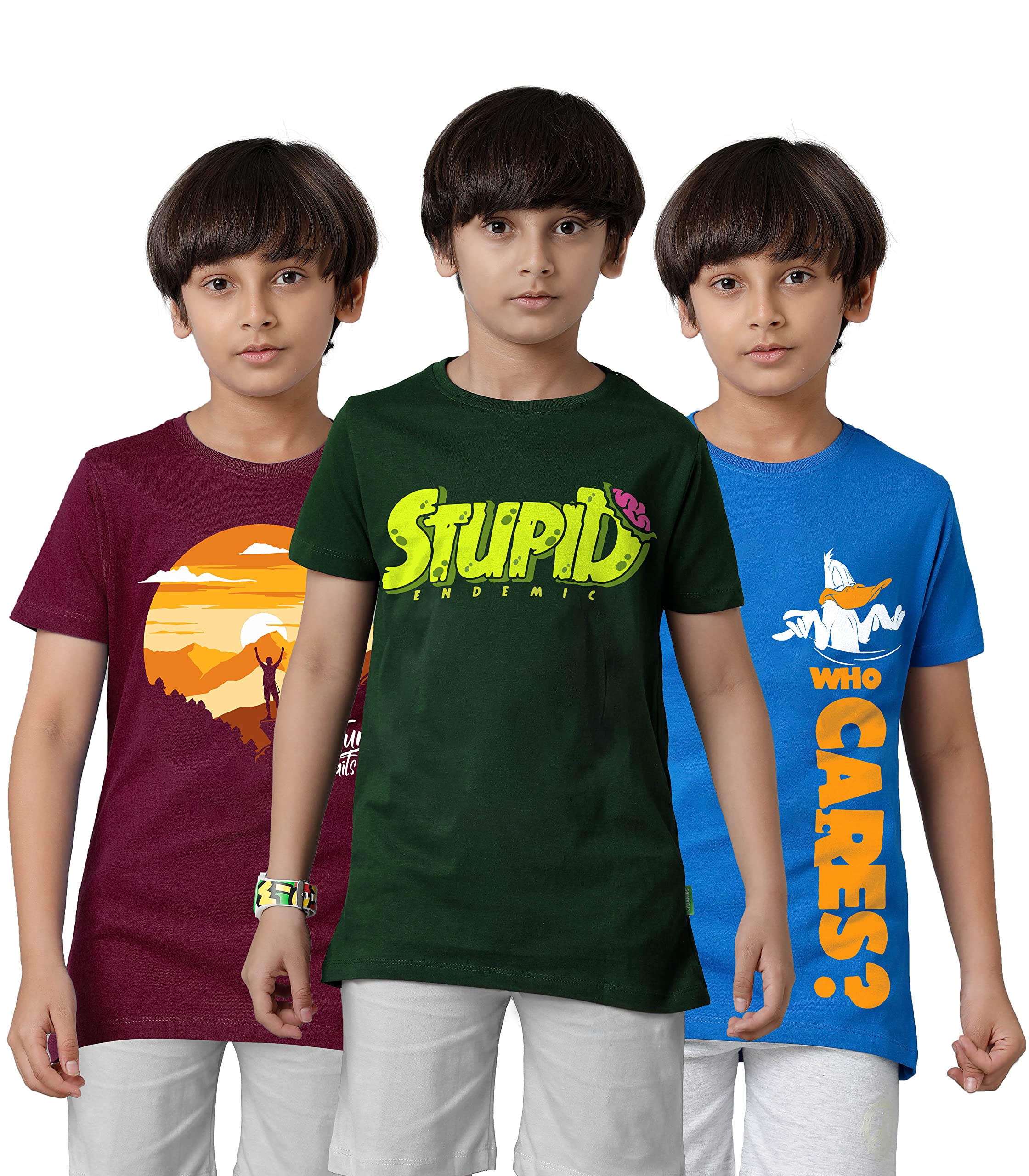 Boys Cotton Printed Half Sleeve T-Shirts Regular Fit (Pack of 3)