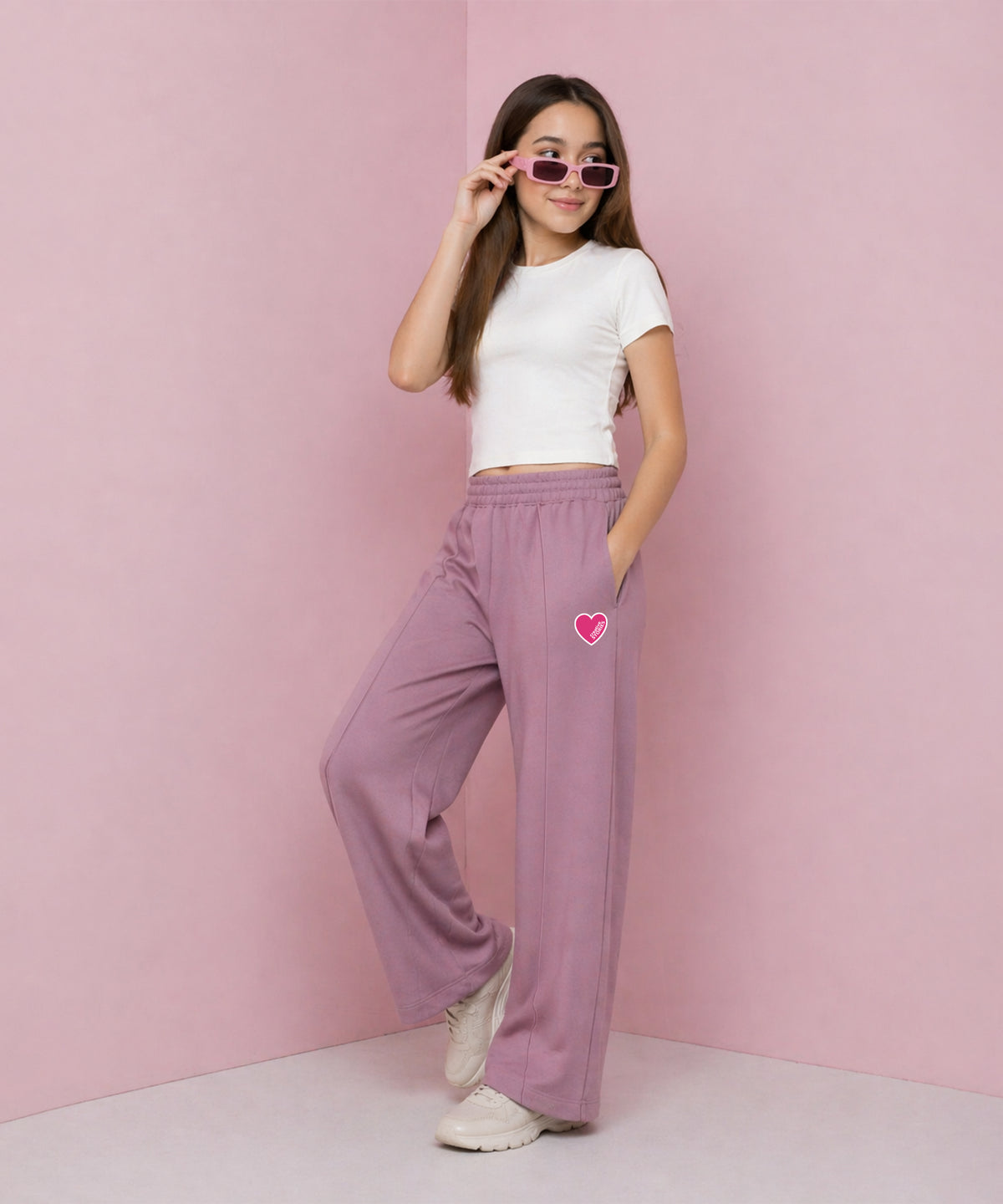 Girls Cotton Premium Solid Wide Leg Track Pants | P1