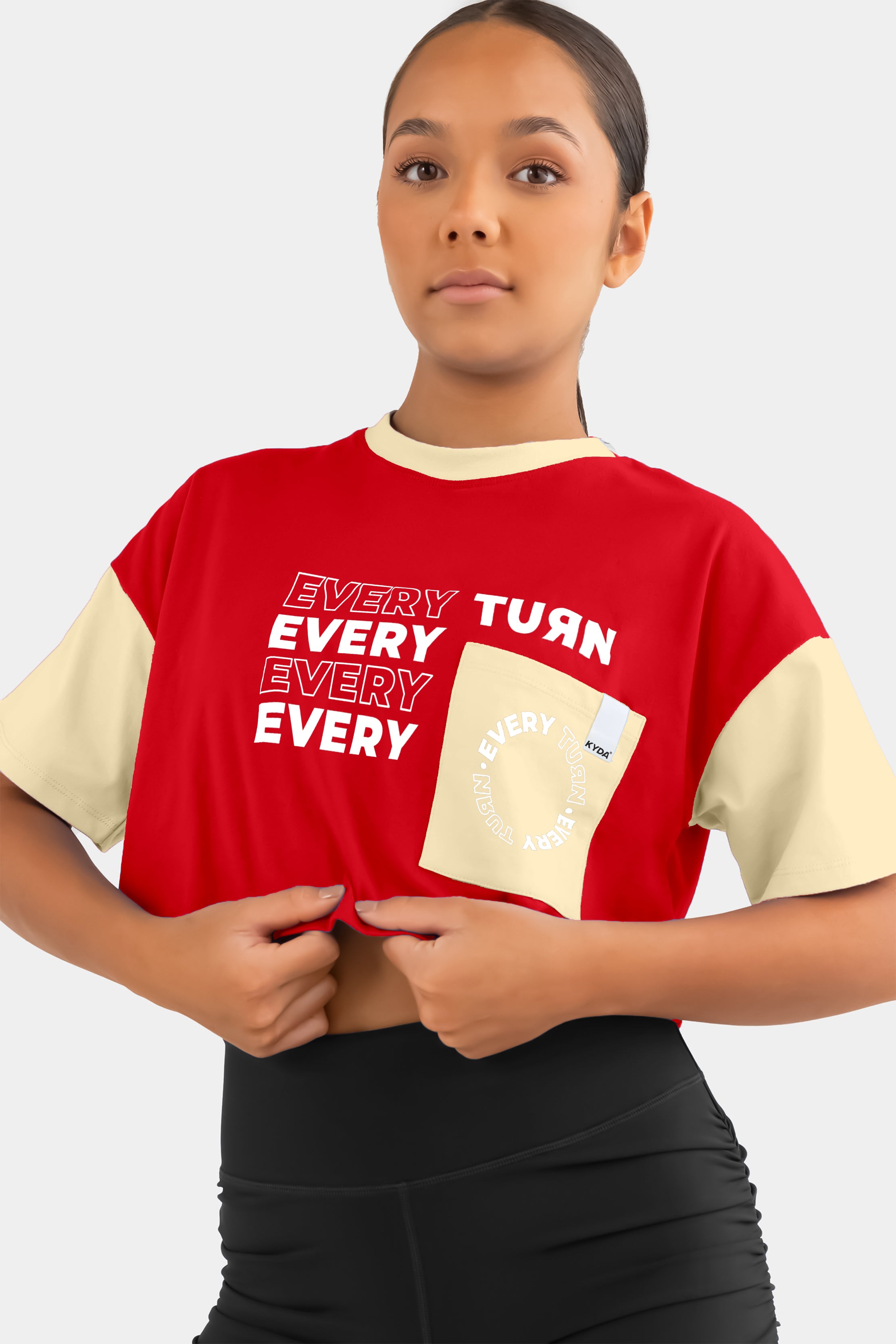 Girls 100% Cotton Printed Half Sleeve Stylish Crop Top T-Shirt-Red