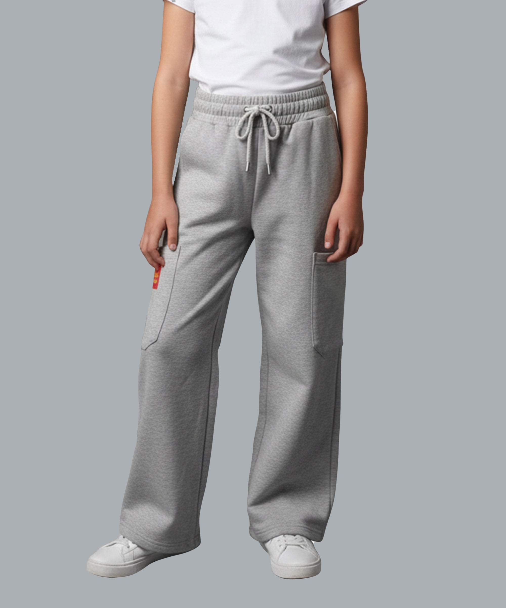 Girls Cotton Korean Cargo Pants | Elastic Waist Wide Leg