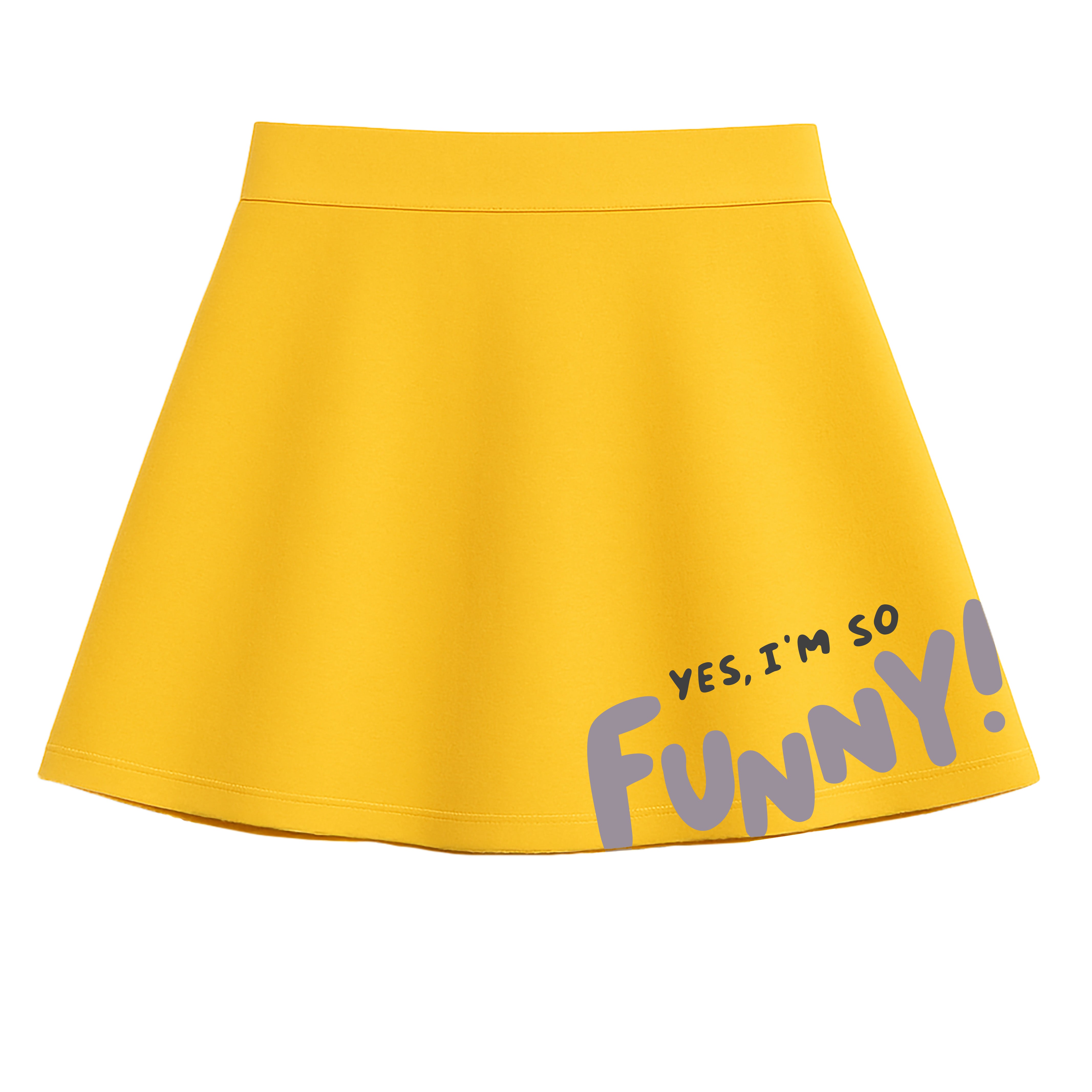 Girls Cotton Printed Skirt Attached With Inner Lycra Shorts-Yellow