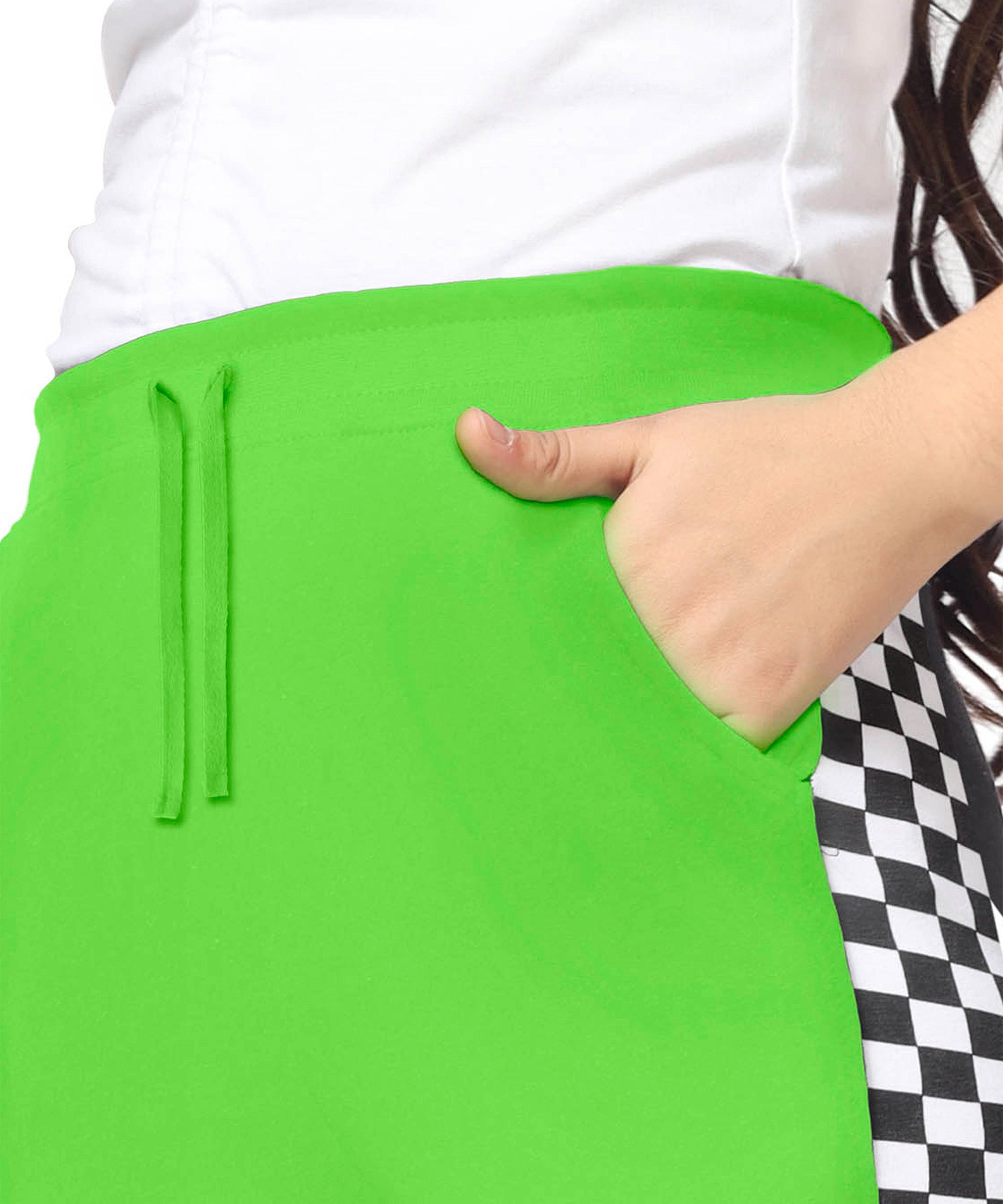 Girls Cotton Printed Track Pants with Pocket - LightGreen